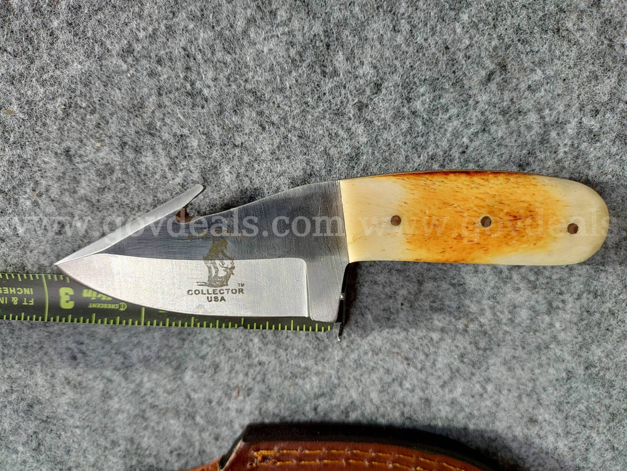 Bone Handle Skinner w/Gut Hook and Sheath The Bone Collector USA  Government Surplus Auction - Photo #3