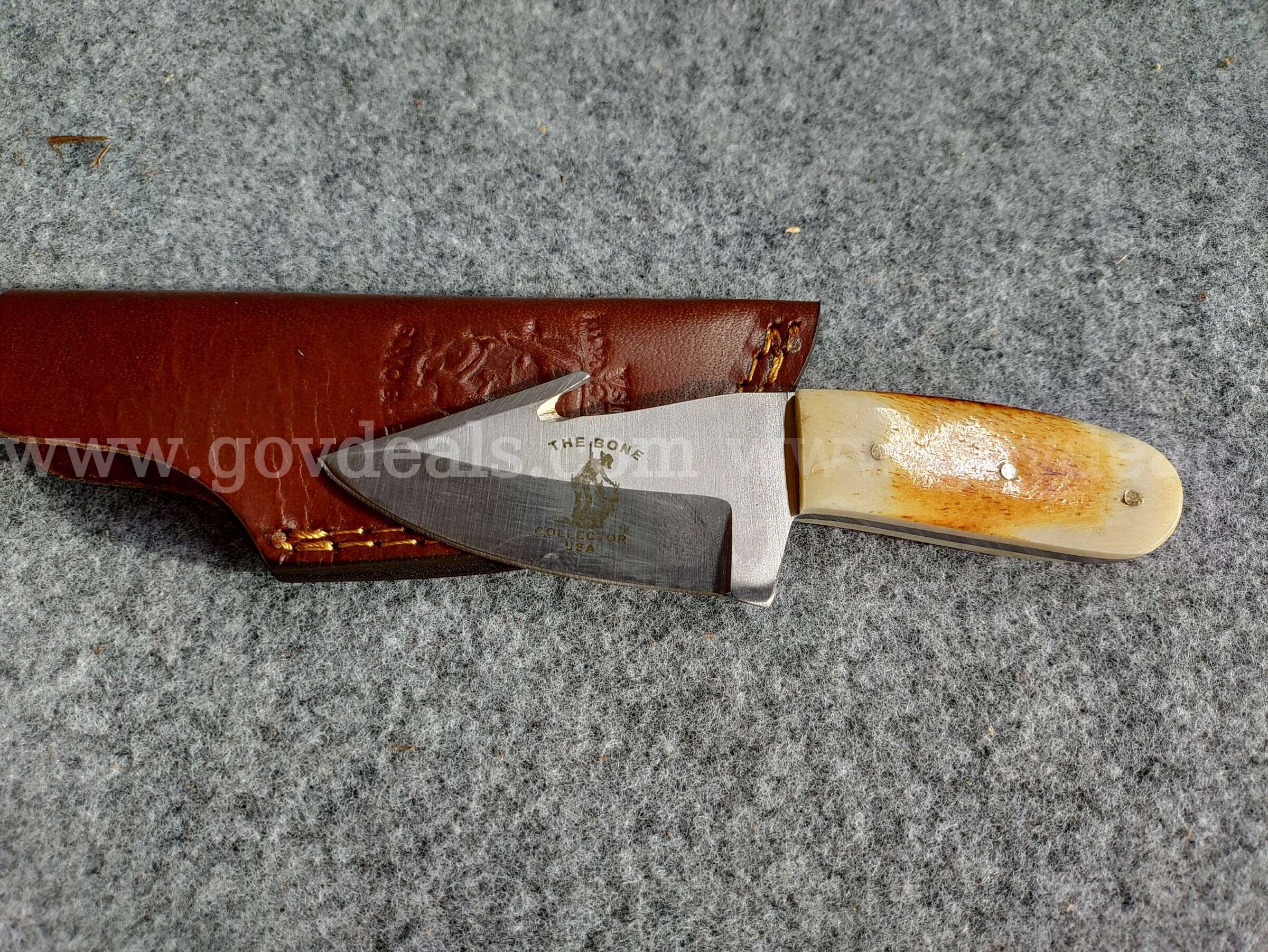 Bone Handle Skinner w/Gut Hook and Sheath The Bone Collector USA  Government Surplus Auction - Photo #5