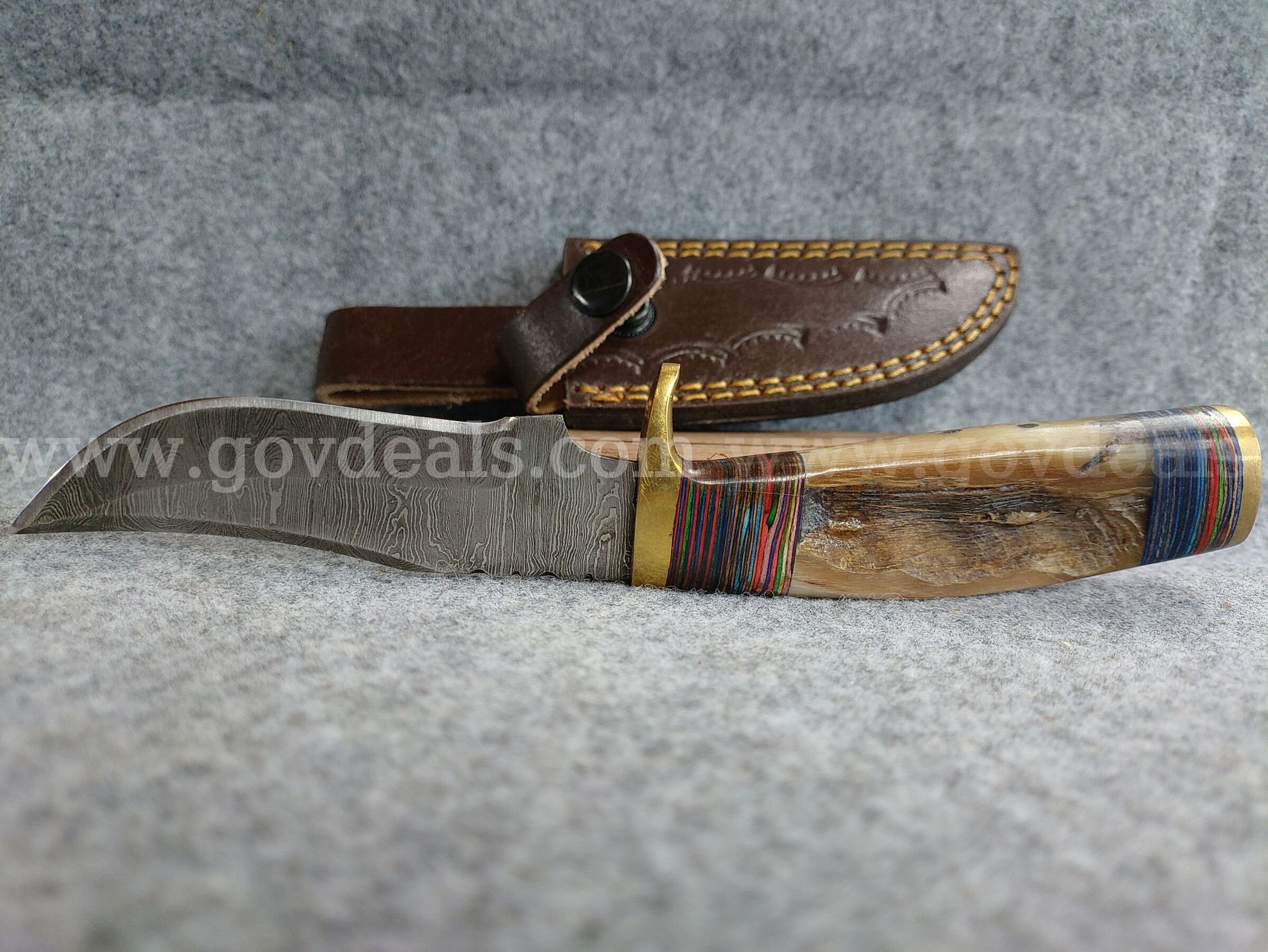 Stag Handle Damascus Straight Blade w/Sheath   Government Surplus Auction - Photo #3