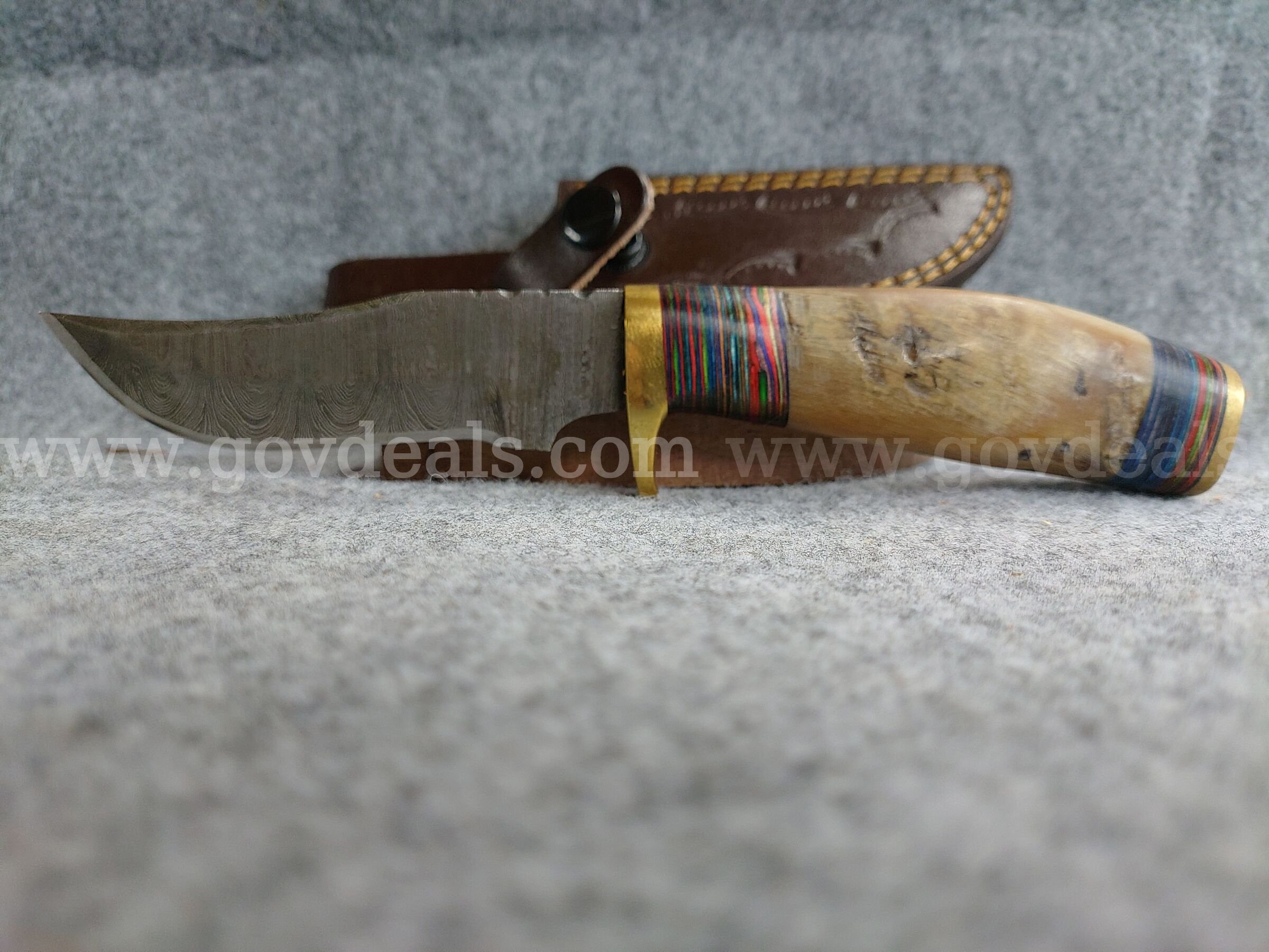 Stag Handle Damascus Straight Blade w/Sheath   Government Surplus Auction - Photo #4