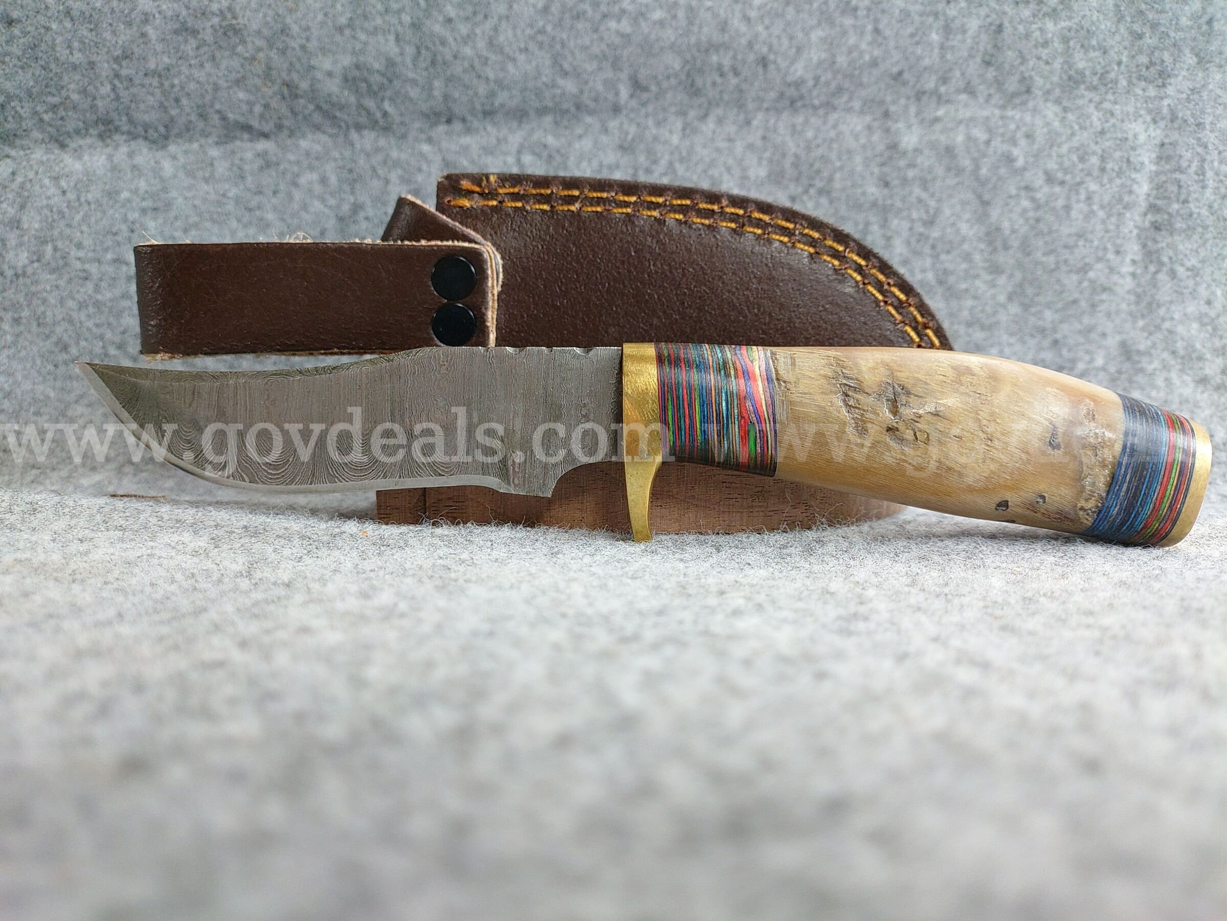 Stag Handle Damascus Straight Blade w/Sheath   Government Surplus Auction - Photo #6
