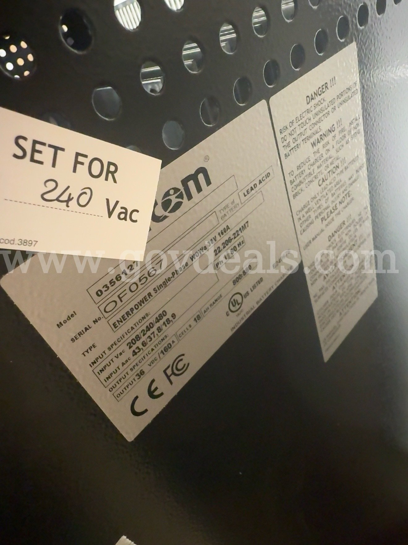NEW TriCOM ENERPOWER WoWa 36V 160A Industrial Battery Charger 240V Single Phase TriCOM ENERPOWER Charger Government Surplus Auction - Photo #4