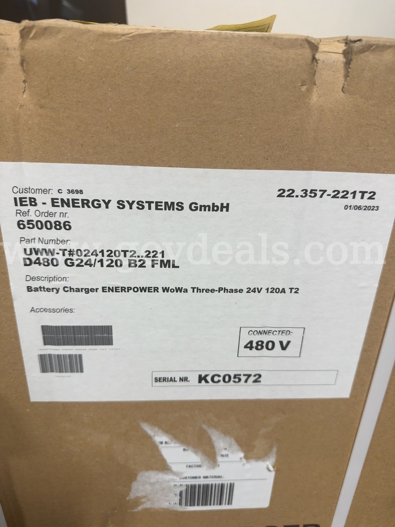 NEW TriCOM ENERPOWER WoWa 24V 120A Industrial Forklift Battery Charger 480V 3-Phase  Charger Government Surplus Auction - Photo #2