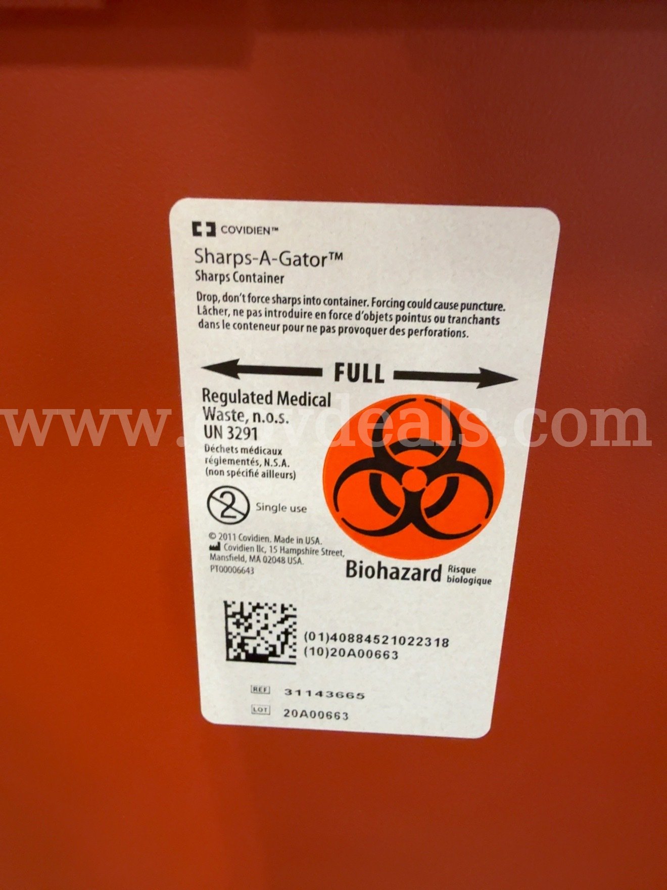 Gallon Biohazard Sharps Containers Covidien Sharps-A-Gator Sharps Container Government Surplus Auction - Photo #3