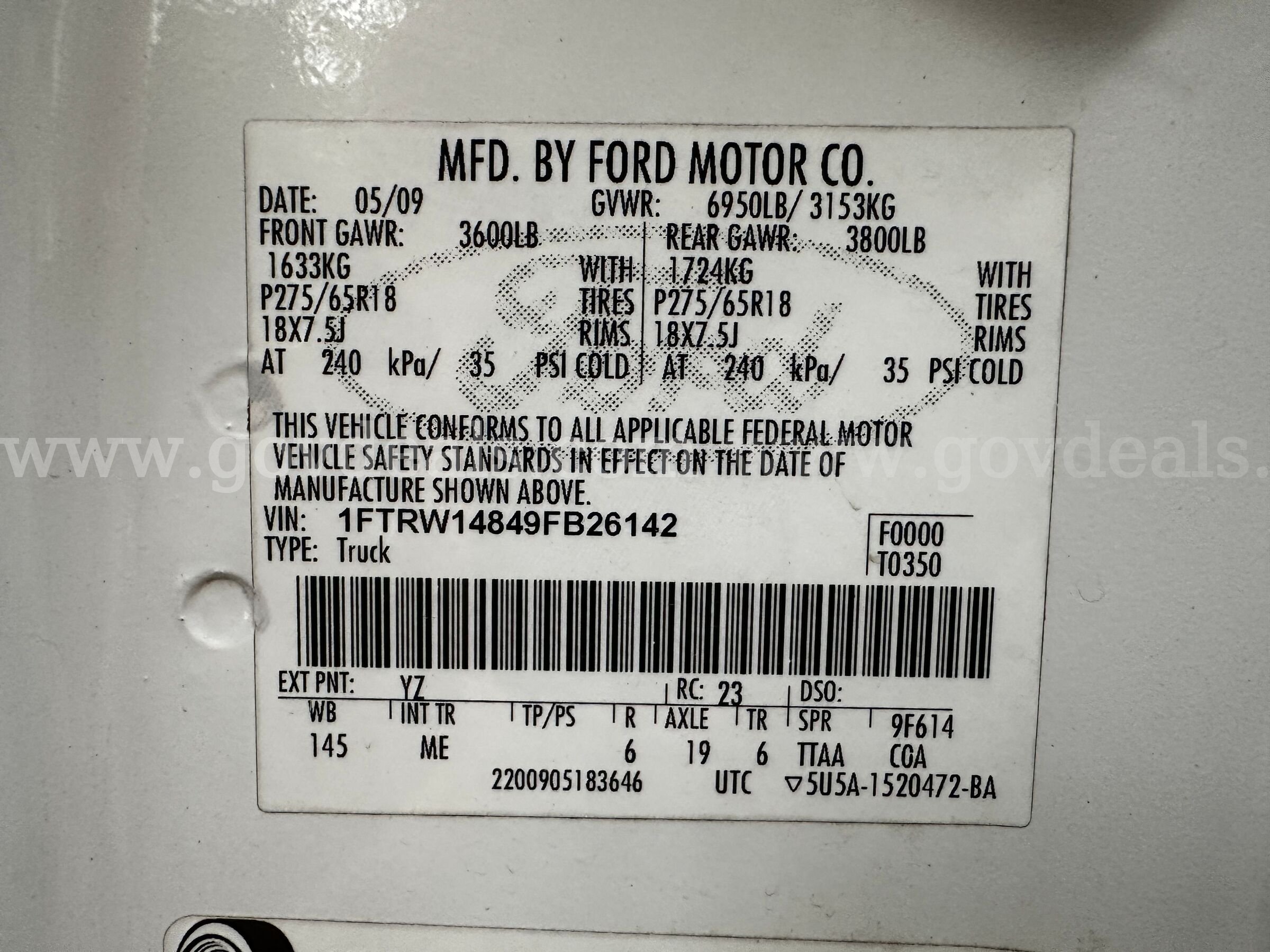 2009 Ford F-150 XLT SuperCrew 5.5-ft. Bed 4WD Ford F-150 Government Surplus Auction - Photo #3