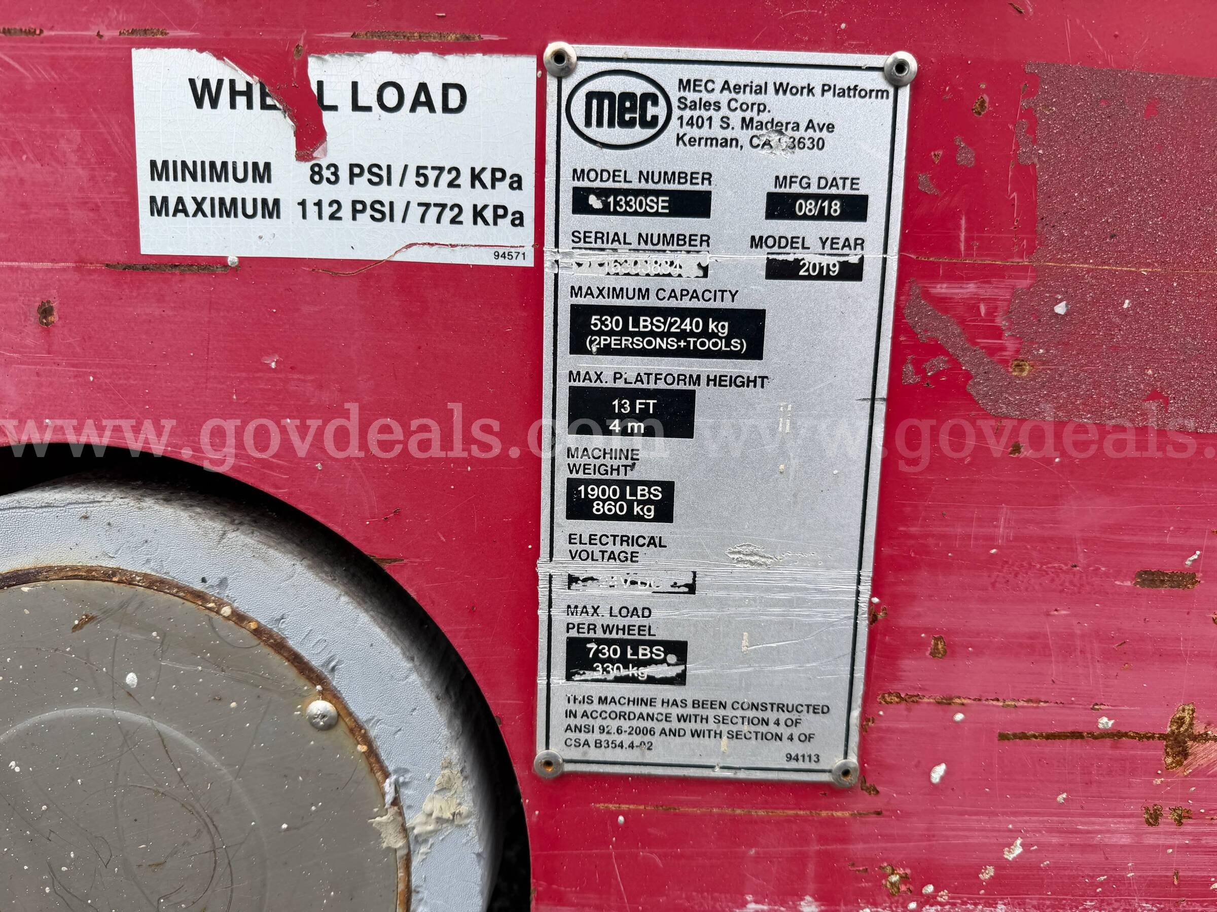 2019 MEC 1330SE Electric Scissor Lift MEC 1330SE Government Surplus Auction - Photo #3