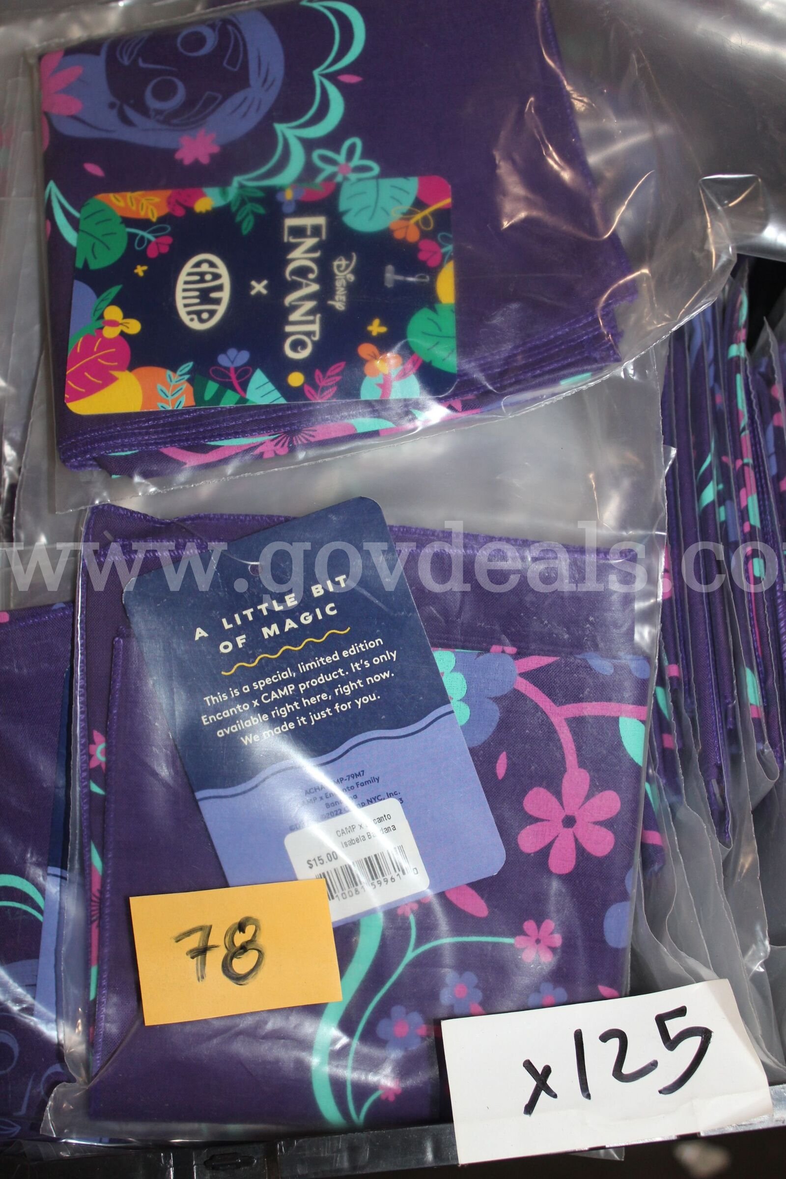 Brand New Camp X Disney's Encanto Collab Isabela Themed Kids Bandana, lot contains 125 units.