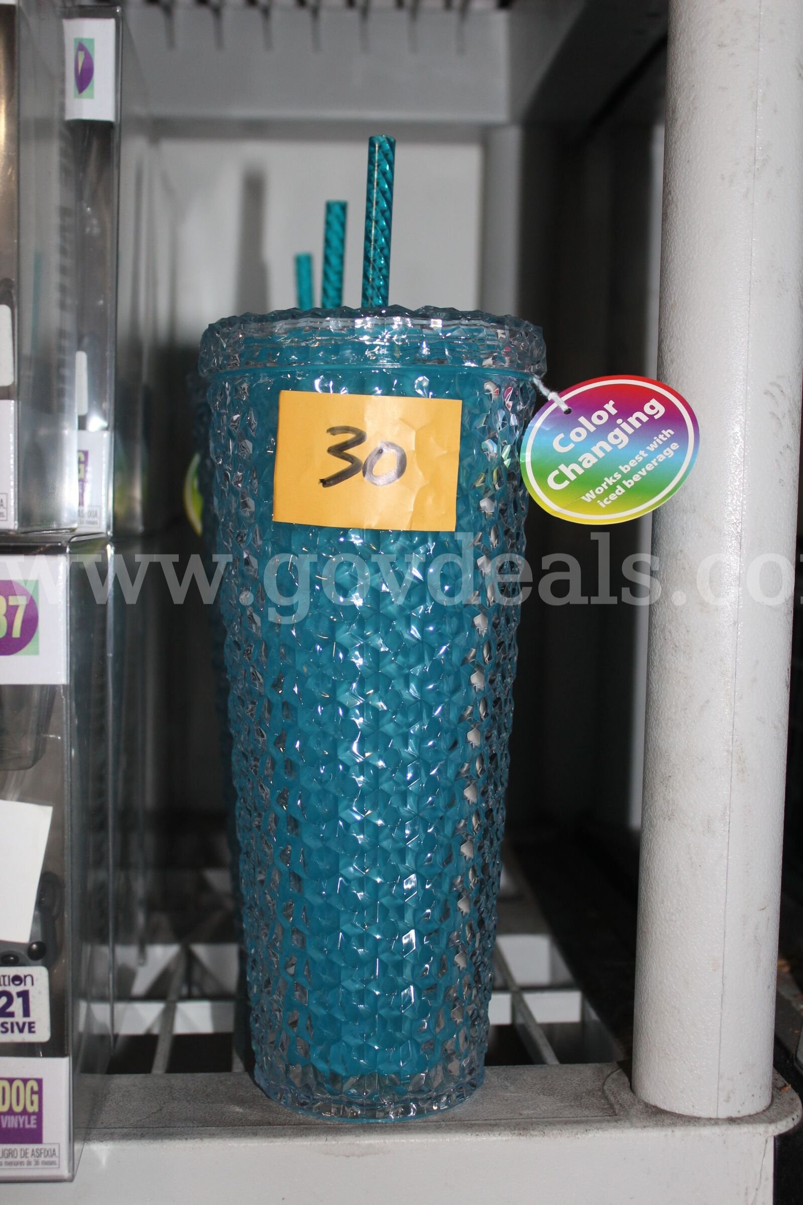 Blue Textured Color Changing Tumbler With Straw