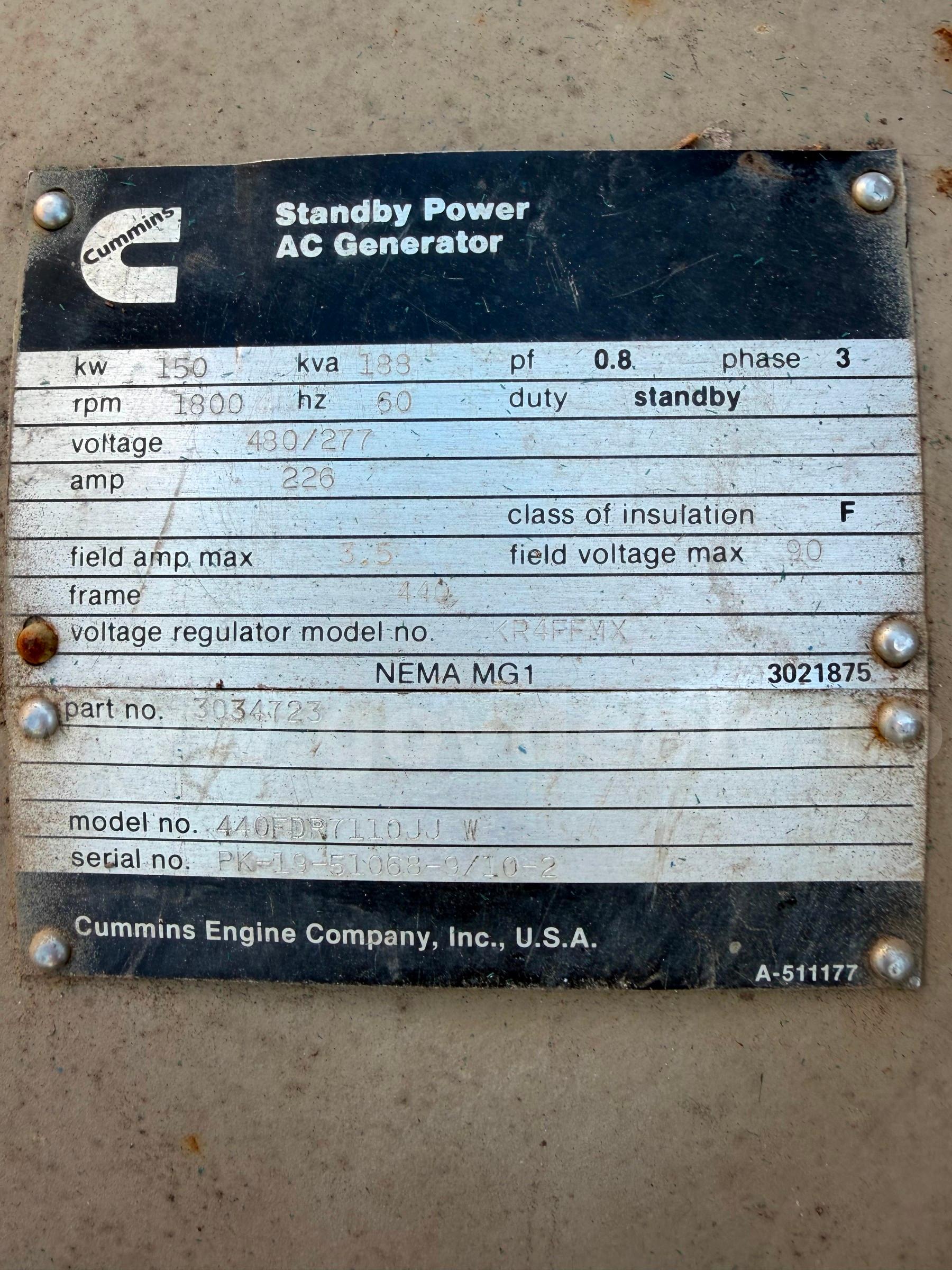 150 KW GENERATOR CUMMINS 150 Government Surplus Auction - Photo #6