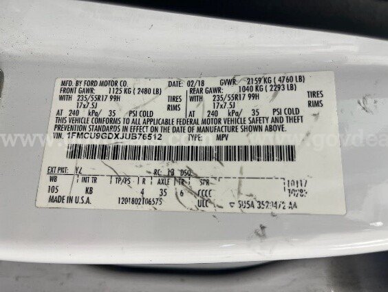 2018 Ford Escape Ford Escape Government Surplus Auction - Photo #4