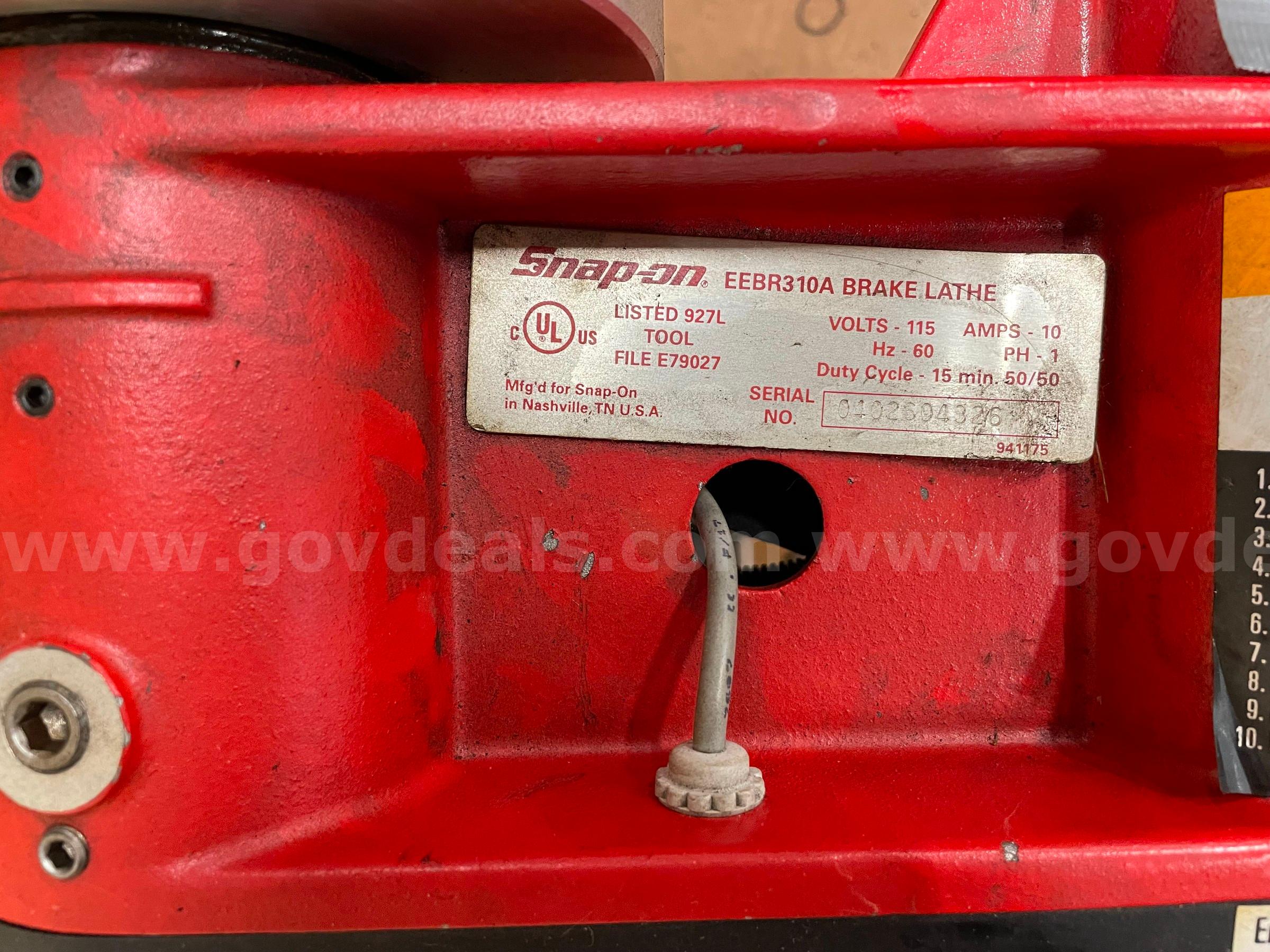 Snap On EEBR310A Brake Lathe Snap On EEBR310A Government Surplus Auction - Photo #2