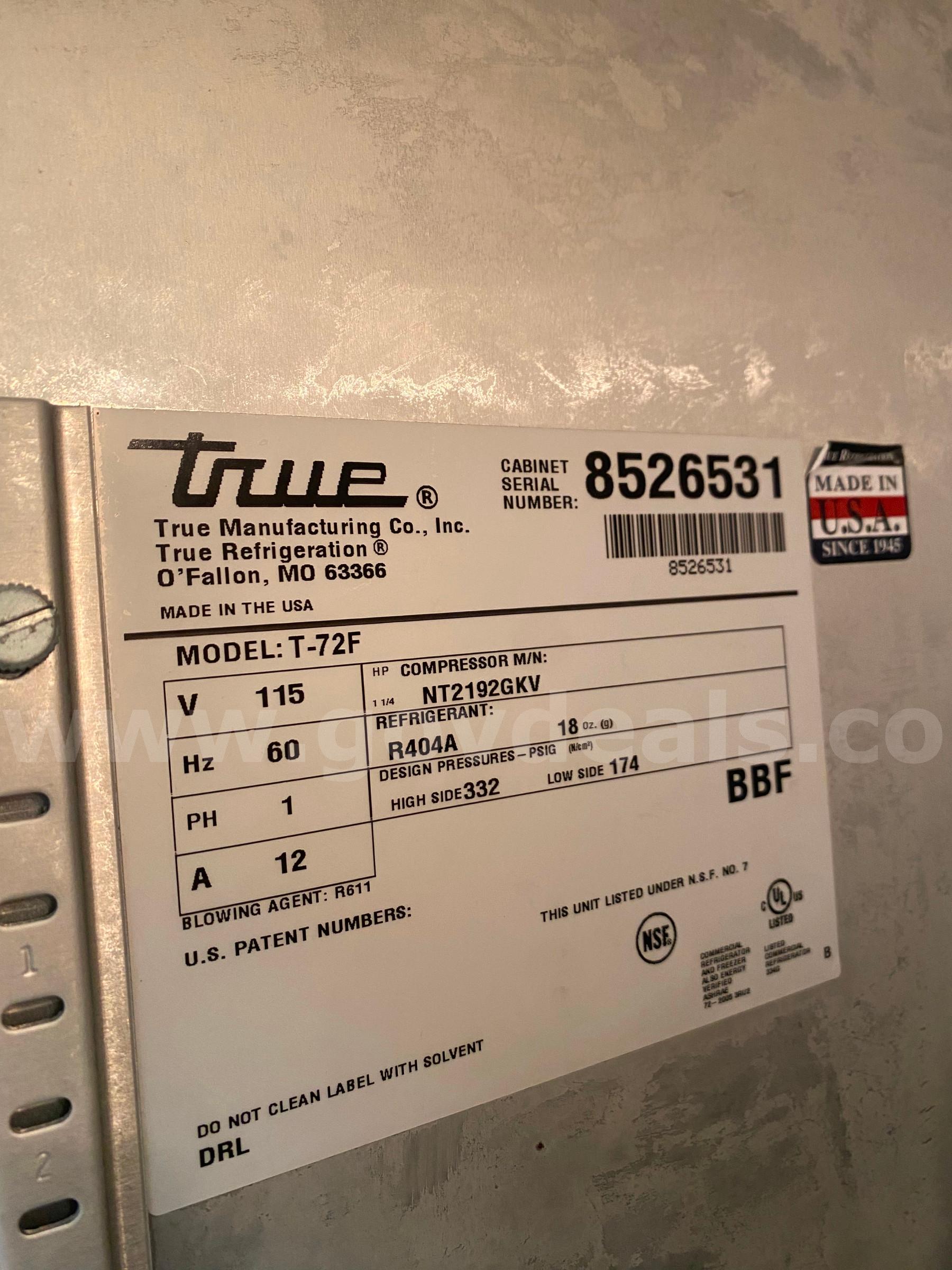 True Manufacturing - 2 three door freezers  T-72F Government Surplus Auction - Photo #2