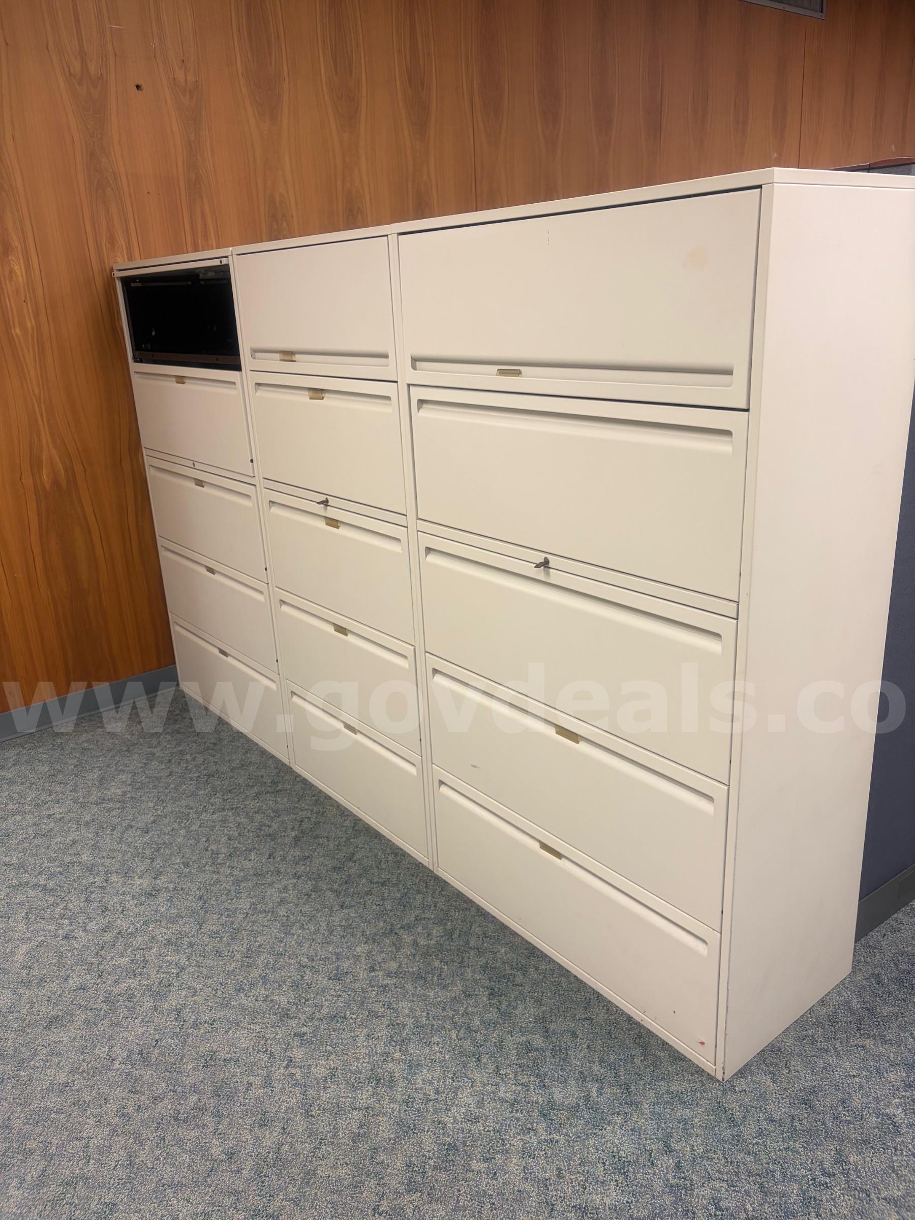9 Haworth beige filing cabinets