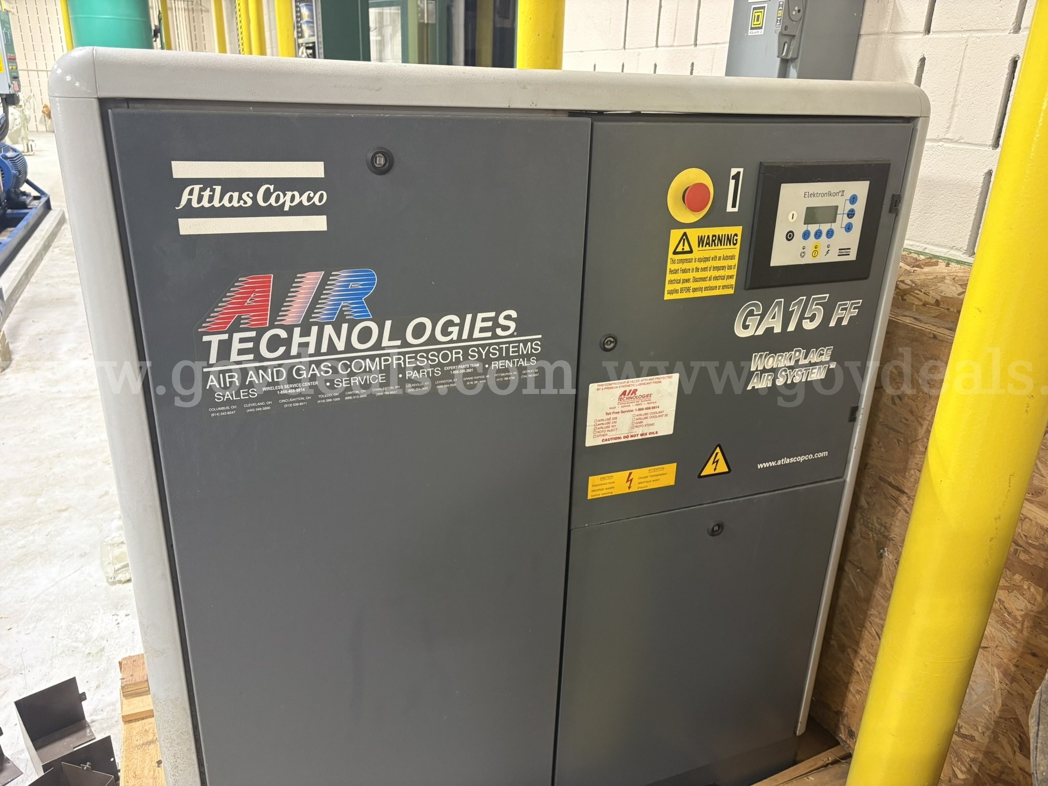 ATLAS COPCO AIR POWER COMPRESSORS ATLAS COPCO GA 15FF Government Surplus Auction - Photo #2