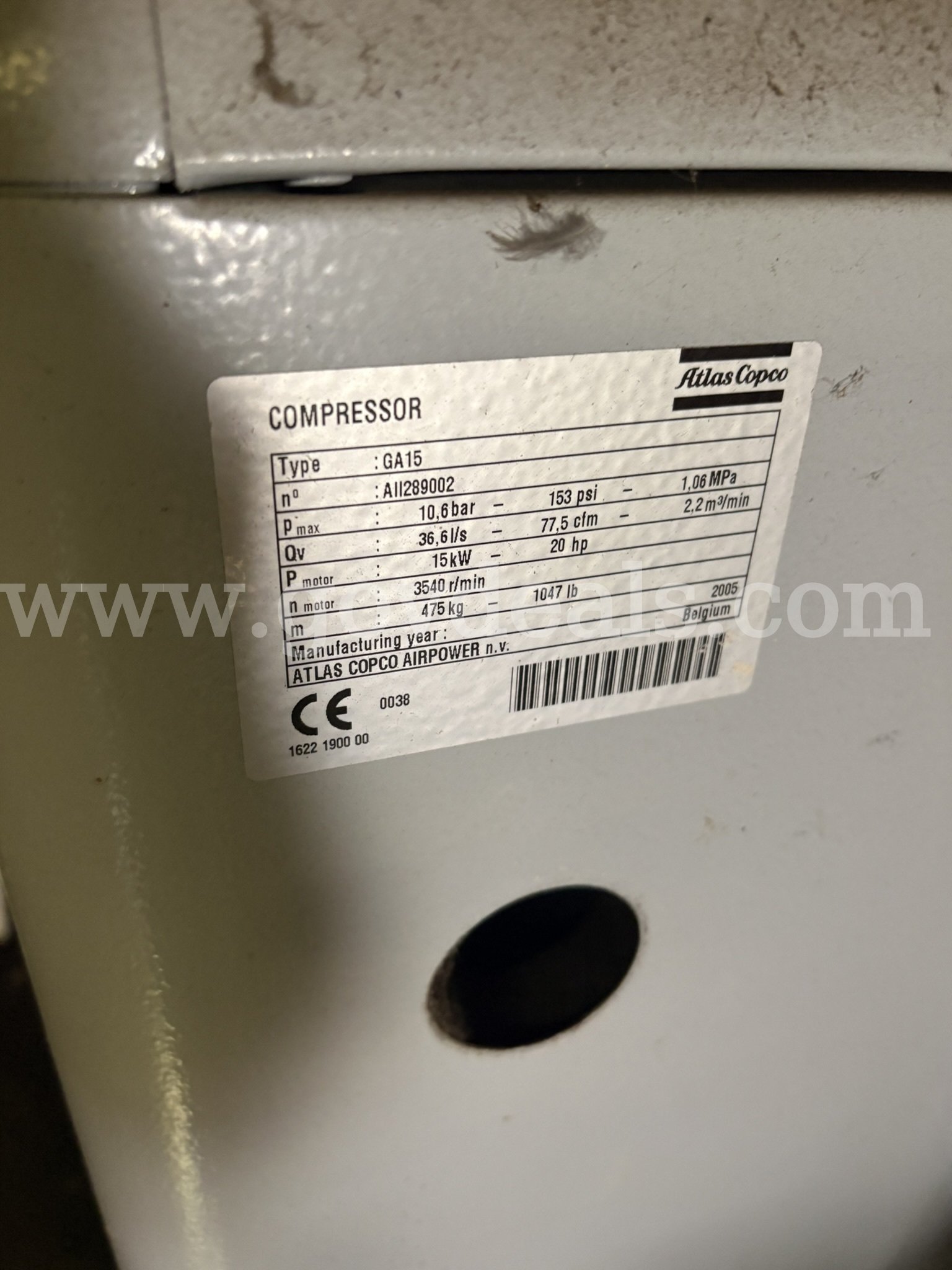 ATLAS COPCO AIR POWER COMPRESSORS ATLAS COPCO GA 15FF Government Surplus Auction - Photo #5