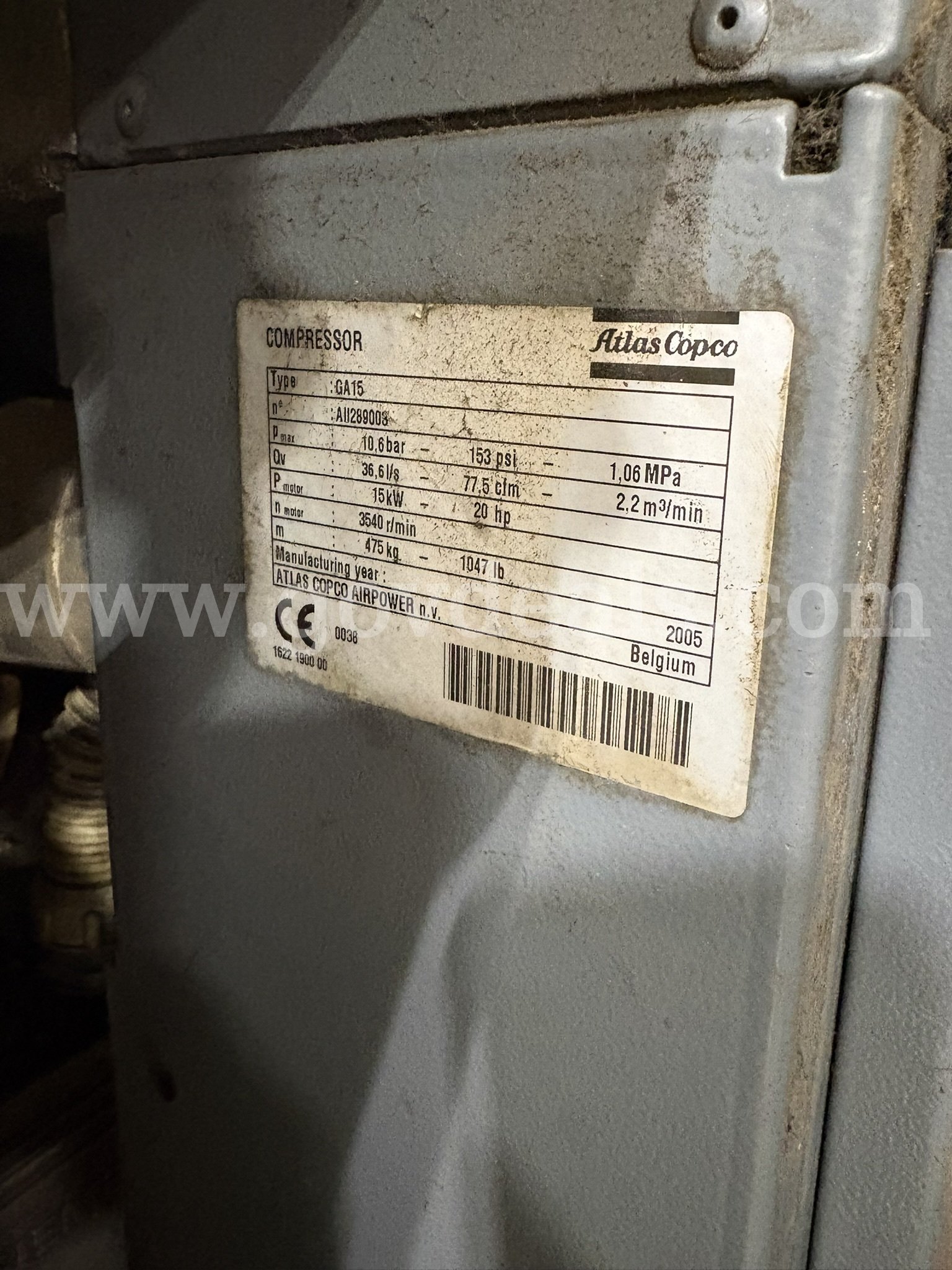 ATLAS COPCO AIR POWER COMPRESSORS ATLAS COPCO GA 15FF Government Surplus Auction - Photo #6