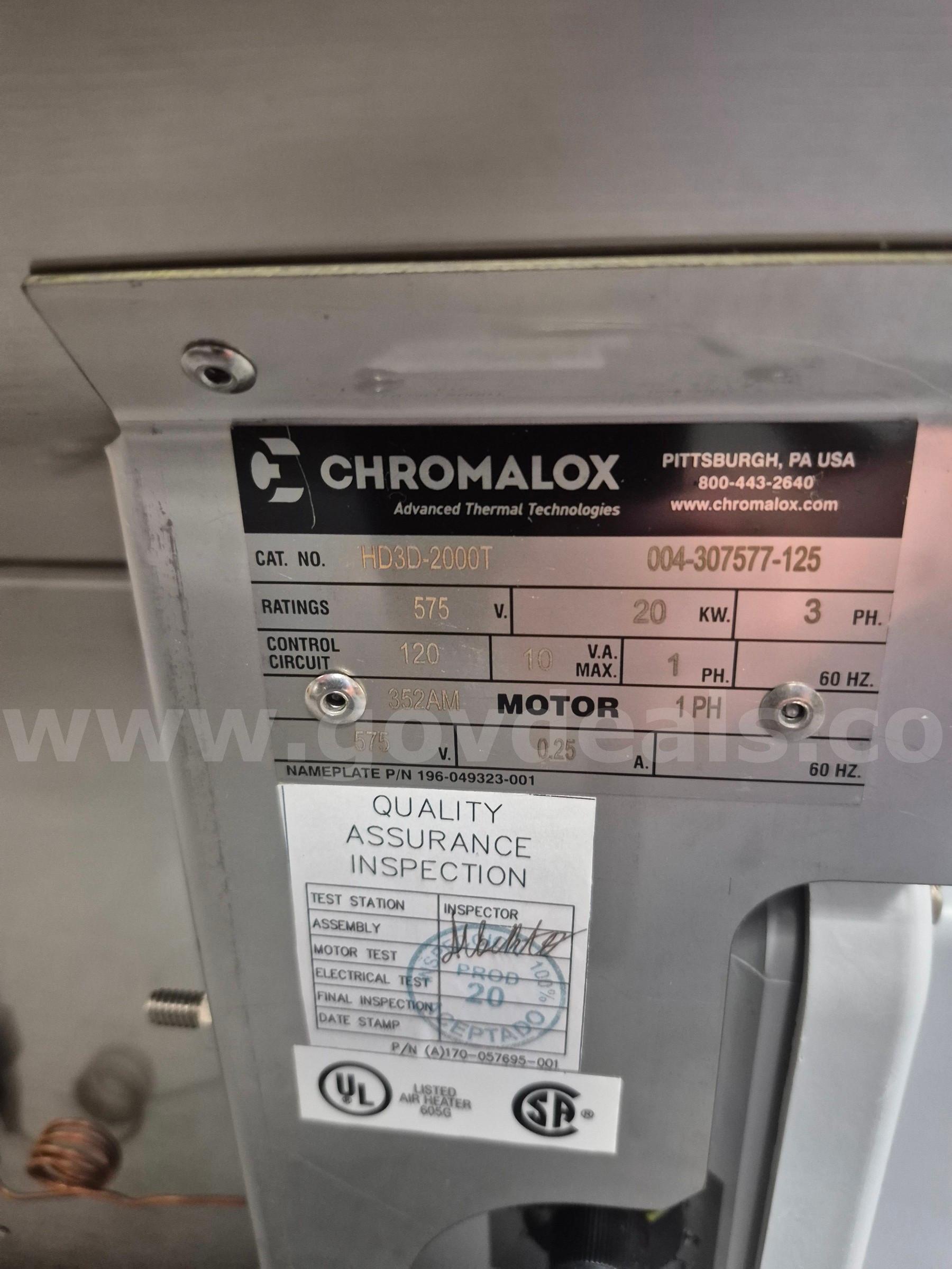 Forced Air Heater/ Corrosion Resistant/ Hose Down Chromalox HD3D-2000T Government Surplus Auction - Photo #2
