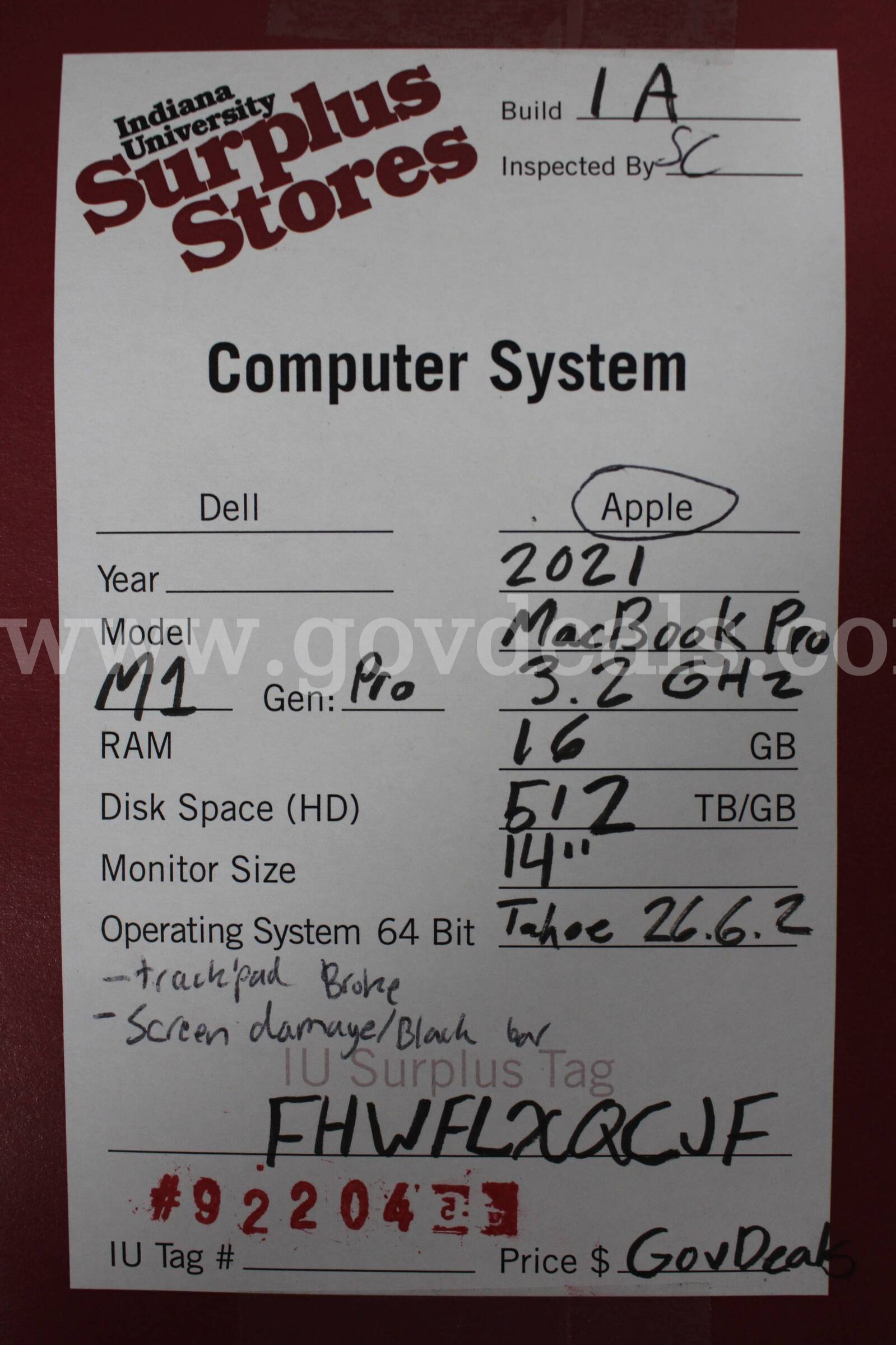 2021 Apple MacBook Pro M1 Pro Apple MacBook Pro Government Surplus Auction - Photo #5