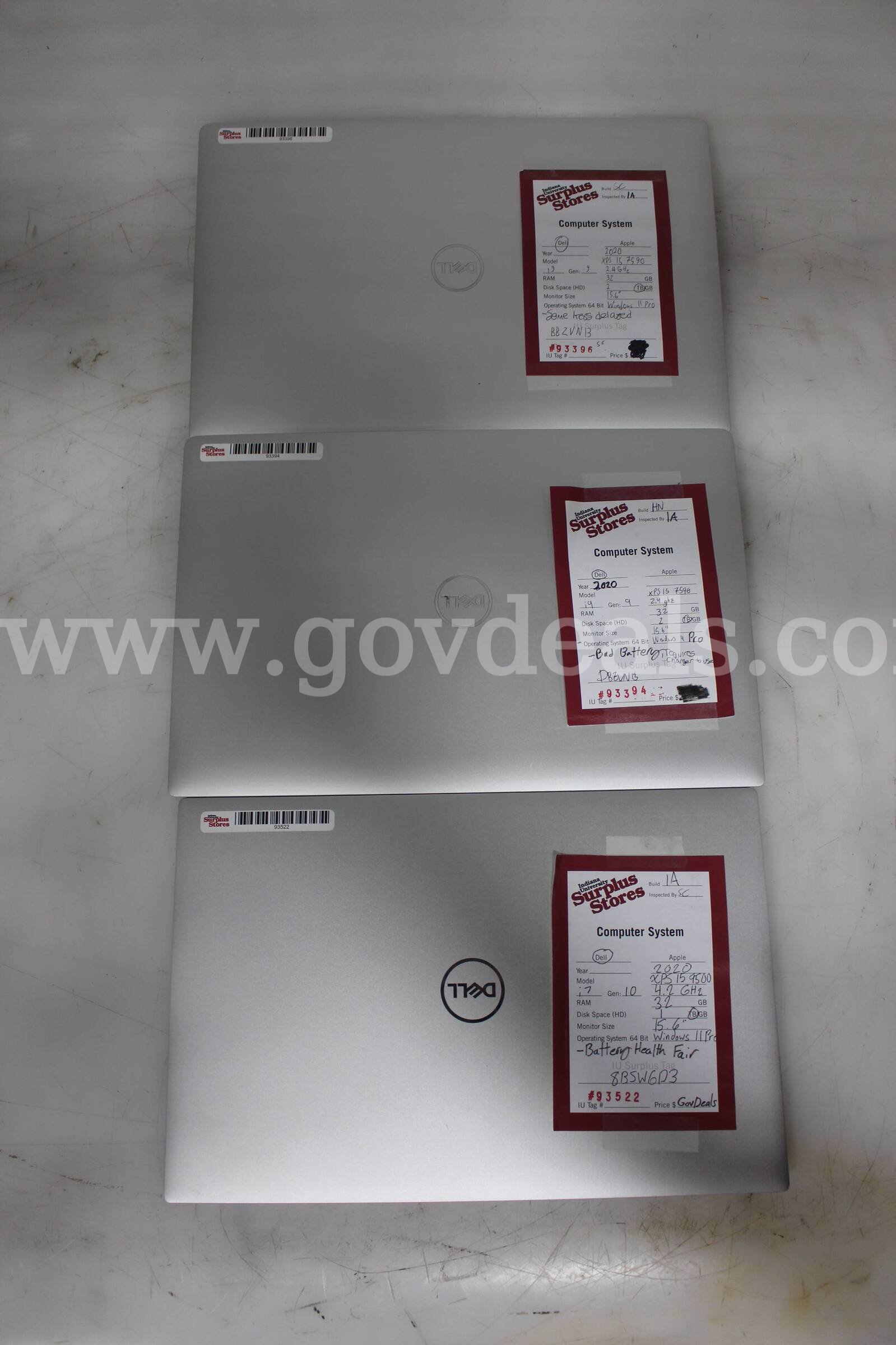 Lot of (3) 2020 Dell XPS Laptops