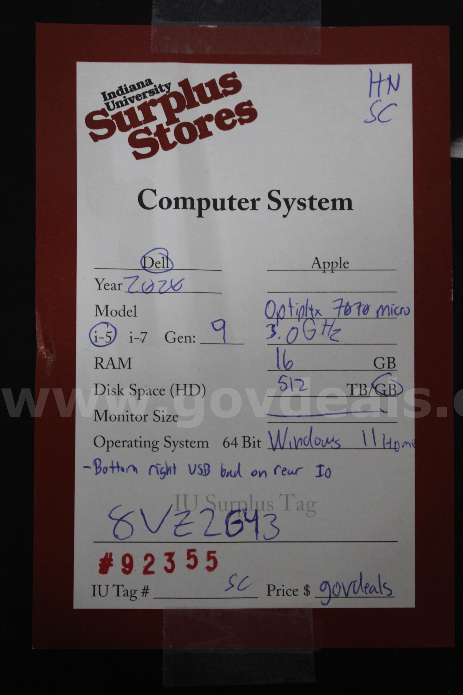 Dell OptiPlex 7070 Micro Dell OptiPlex 7070 Government Surplus Auction - Photo #3