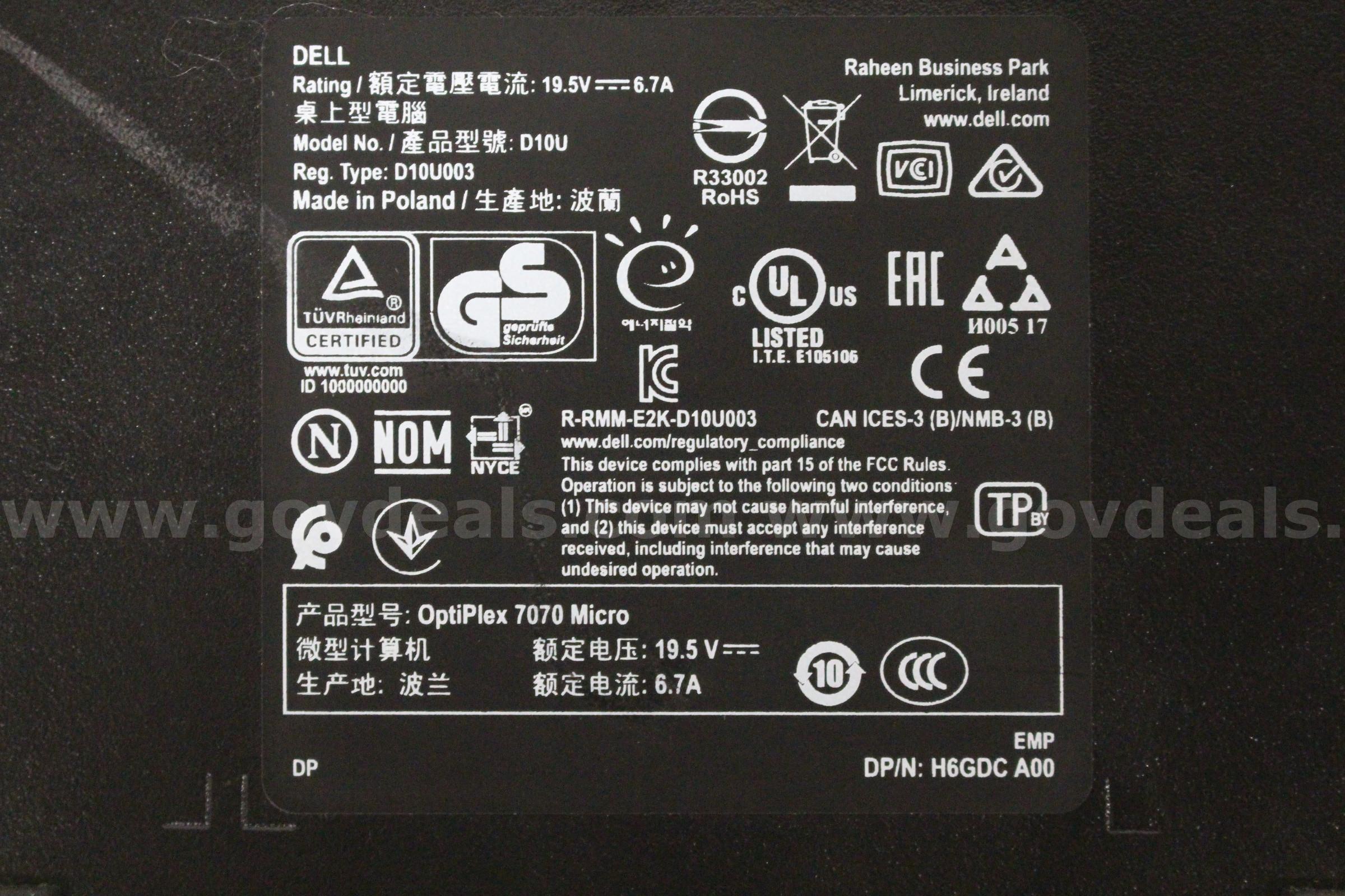Dell OptiPlex 7070 Micro Dell OptiPlex 7070 Government Surplus Auction - Photo #4