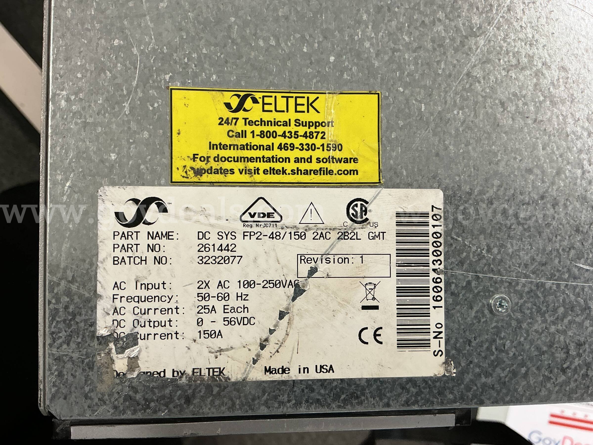 Eltek Flatpack2 1U DC Sys FP2-48/150 DELL 150 Government Surplus Auction - Photo #4