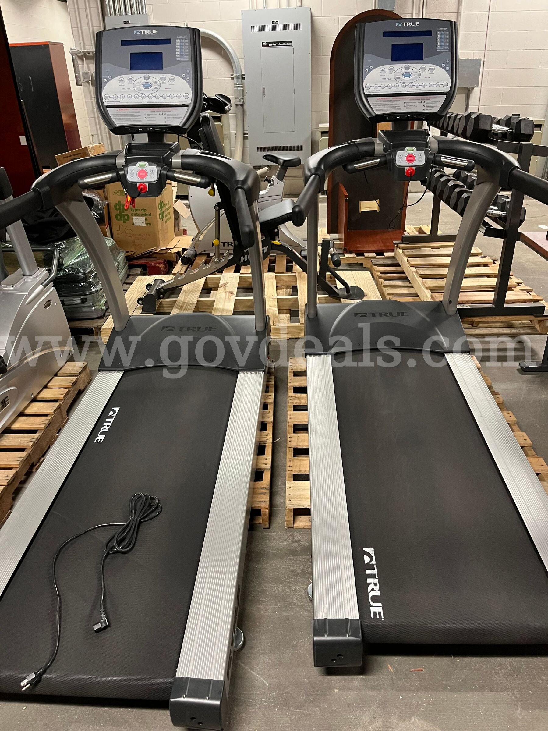 True Fitness Treadmill, Cross Trainer, Upright Bike, Bench with Dumbbells and Dumbbell Rack - Great Condition