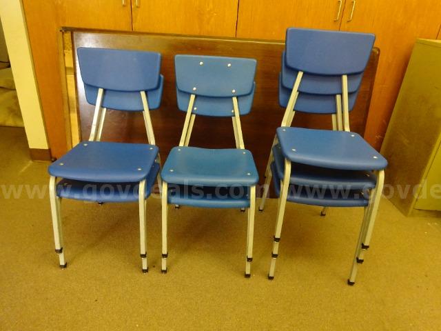 Lot of (7) Blue Vinyl Kids Stacking Chairs.