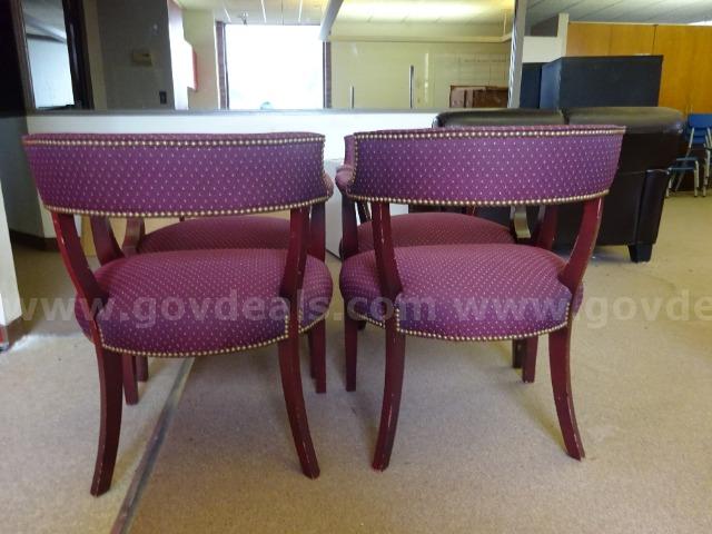 Lot of (4) Upholstered Burgundy Chairs with Arms.   Government Surplus Auction - Photo #2