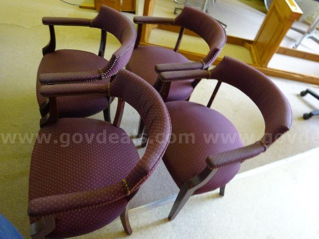 Lot of (4) Upholstered Burgundy Chairs with Arms.   Government Surplus Auction - Photo #3