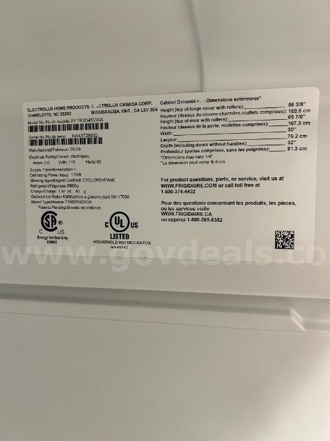 Lot of (1) 2024 Frigidaire Refrigerator FRIGIDAIRE FFTR2045VWA Government Surplus Auction - Photo #4