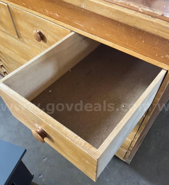 lot of (1) Large Wooden Table with Drawers   Government Surplus Auction - Photo #3