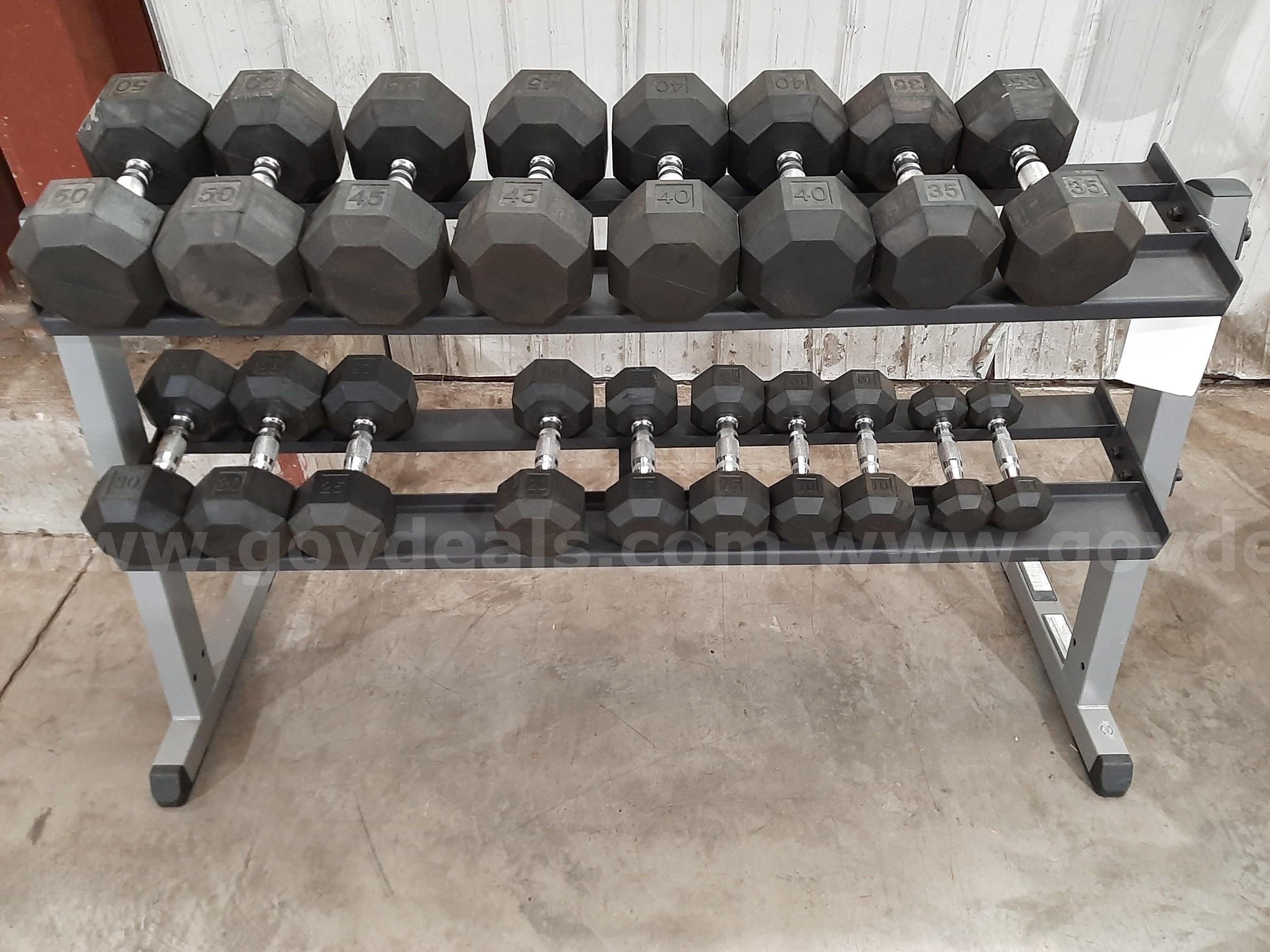 DUMBELL SET,RACK, AND BENCH/SEAT   Government Surplus Auction - Primary Photo