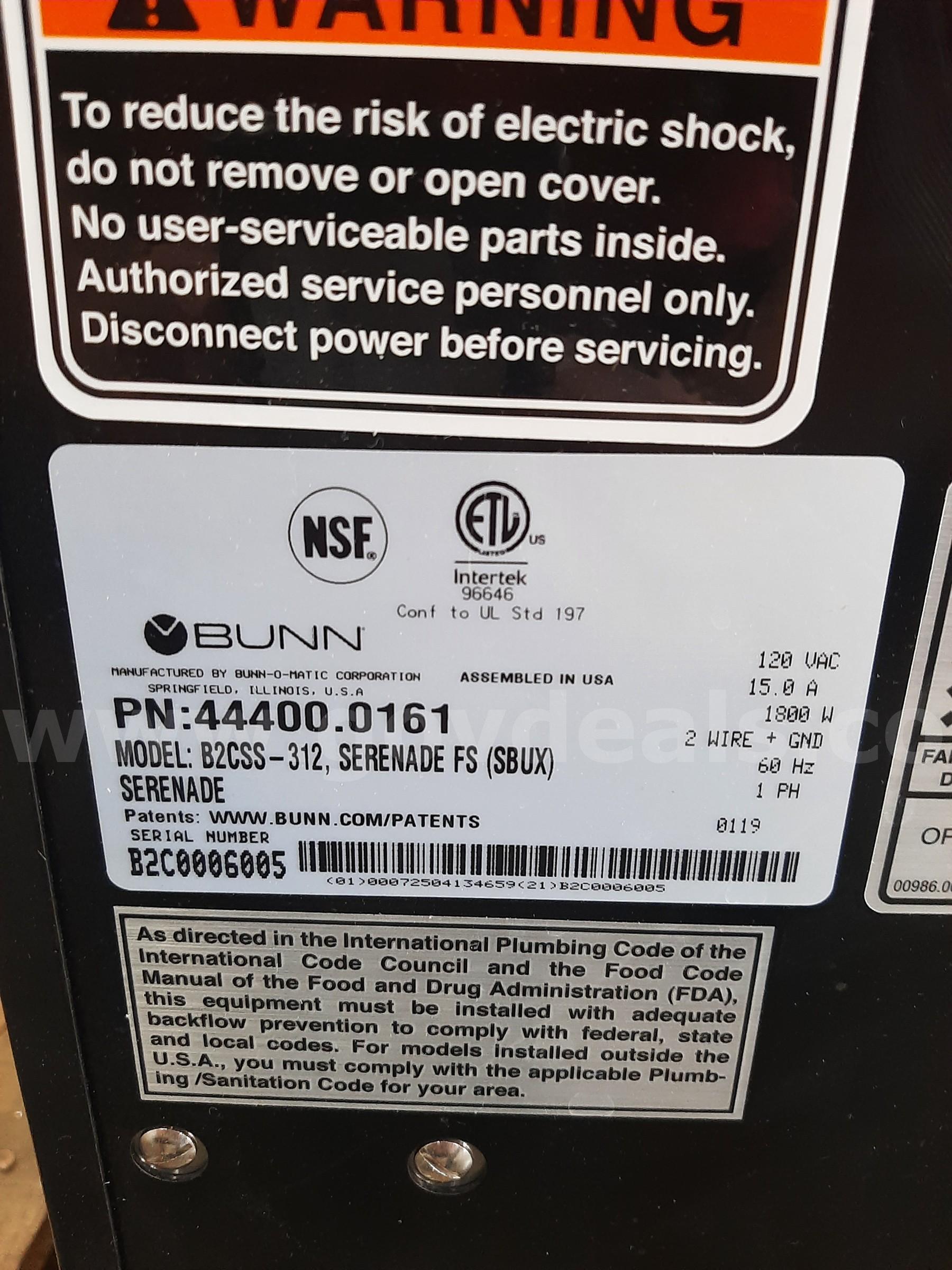 BUNN COFFEE MACHINE BUNN B2CSS-312 Government Surplus Auction - Photo #5