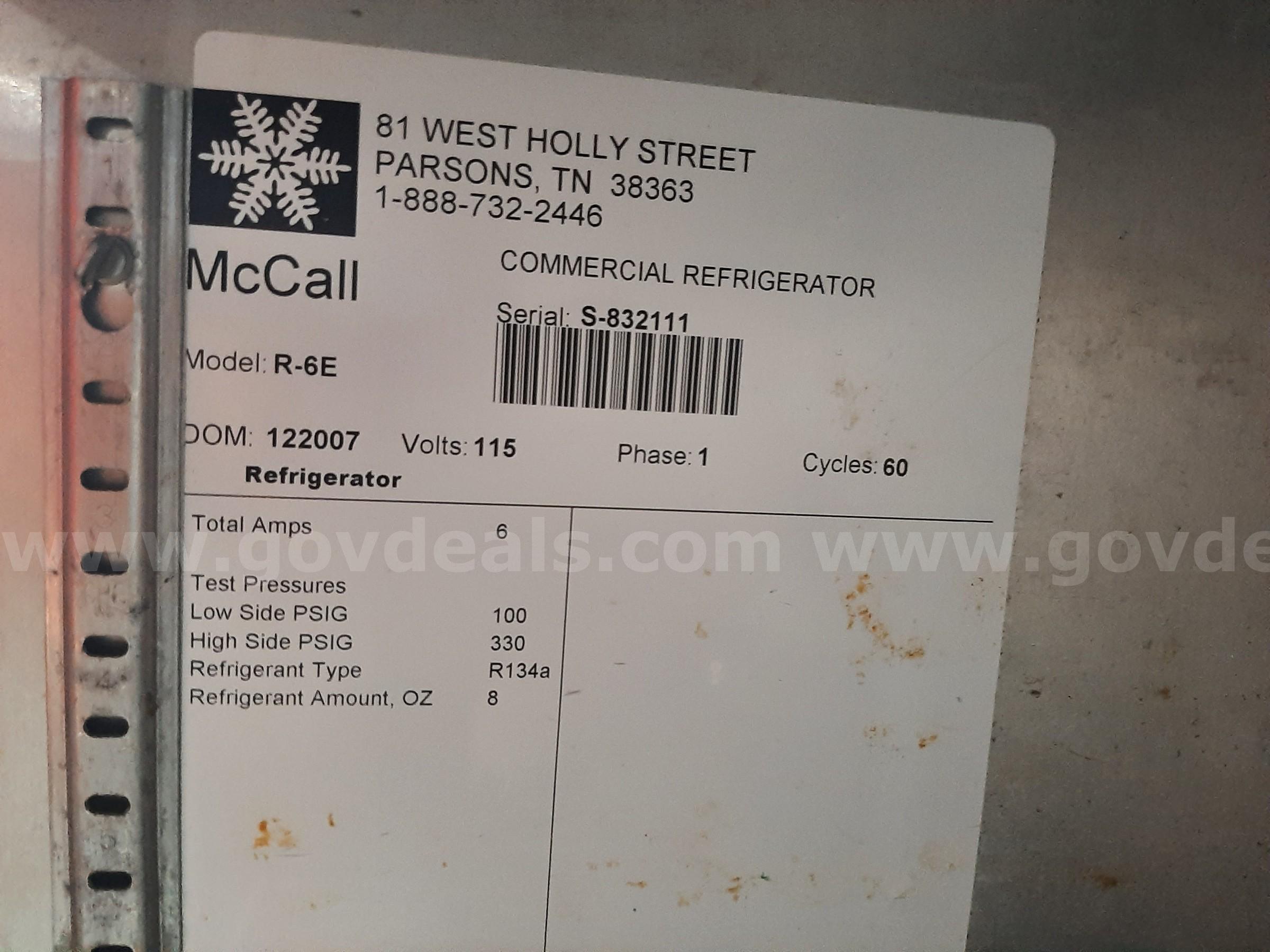 MCCALL COMMERCIAL REFRIGERATOR MCCALL R-6E Government Surplus Auction - Photo #5
