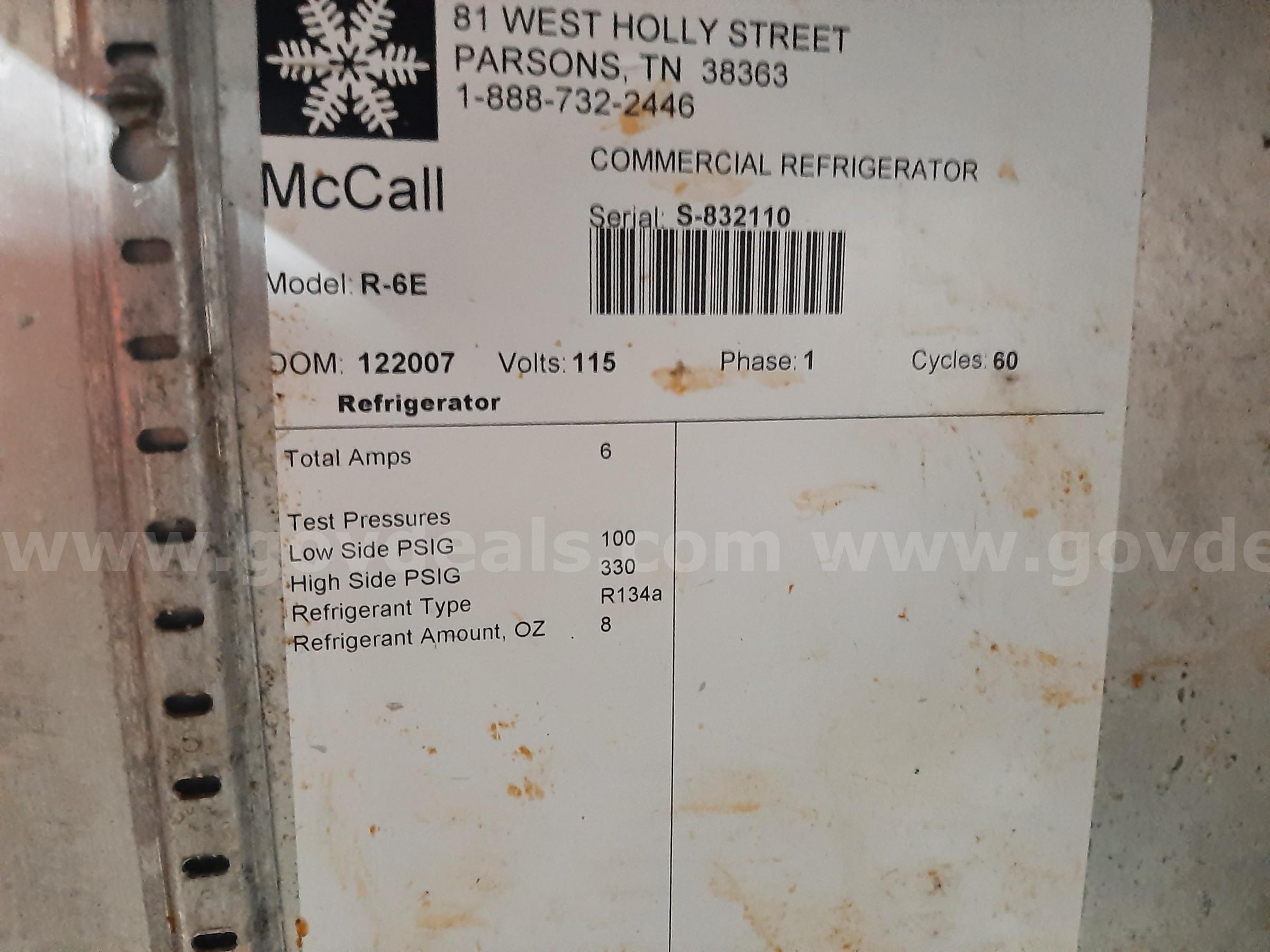 MCCALL COMMERCIAL REFRIGERATOR MCCALL R-6E Government Surplus Auction - Photo #5
