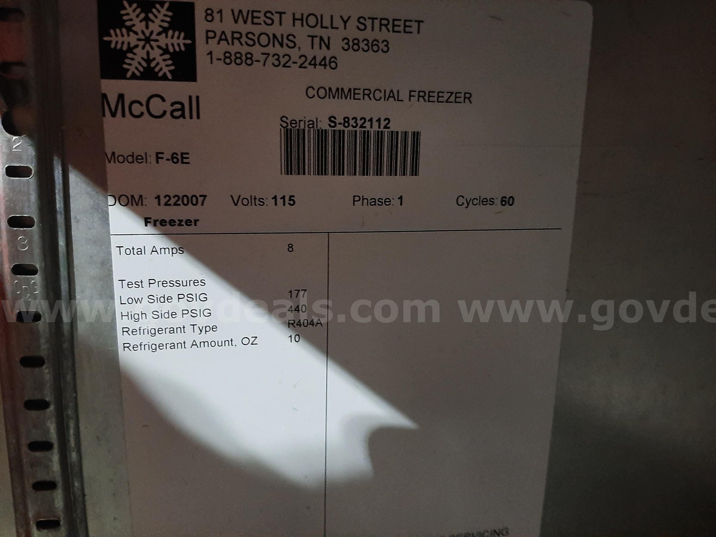 MCCALL COMMERCIAL REFRIGERATOR MCCALL F-6E Government Surplus Auction - Photo #4
