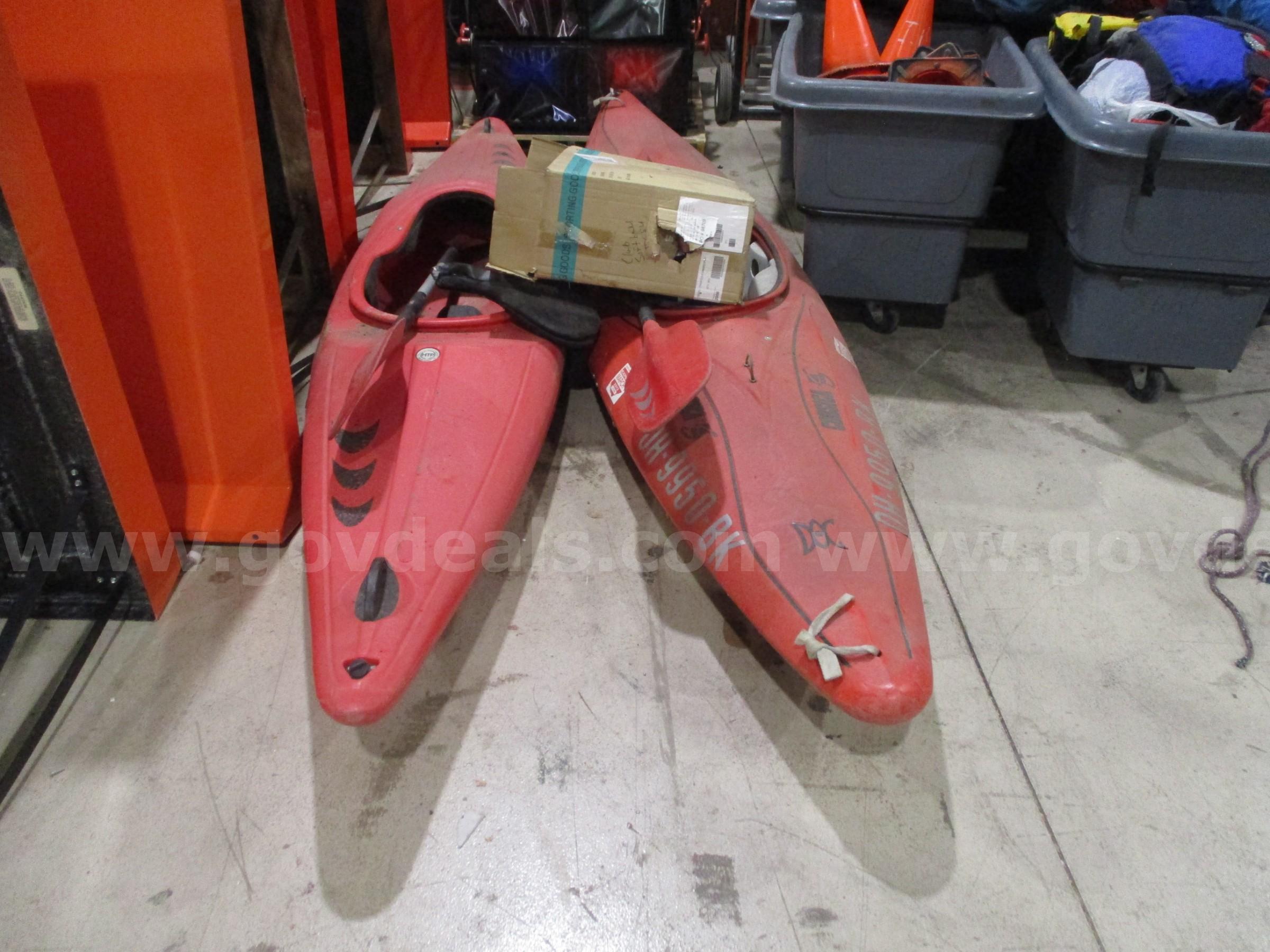 Surplus Recreation Equipment Lot - 2 Kayaks, PFDs, Traffic Cones & Miscellaneous Gear