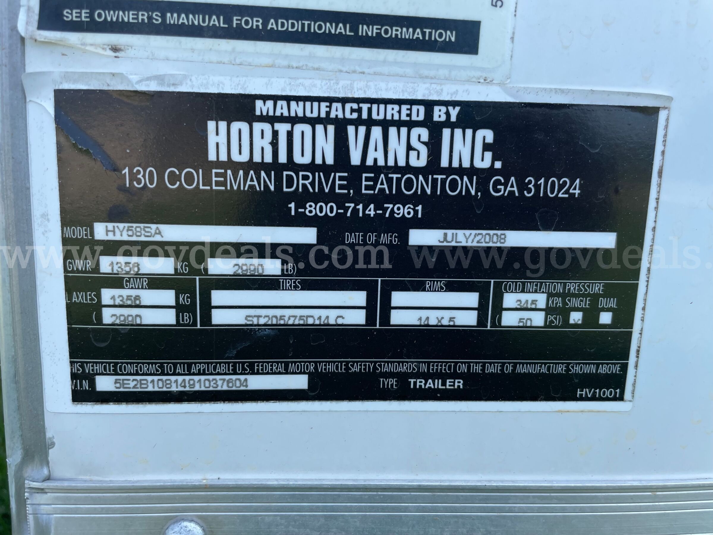 2008 Horton Vans 5'x8' Enclosed Trailer Horton Vans Inc HY58SA Government Surplus Auction - Photo #6