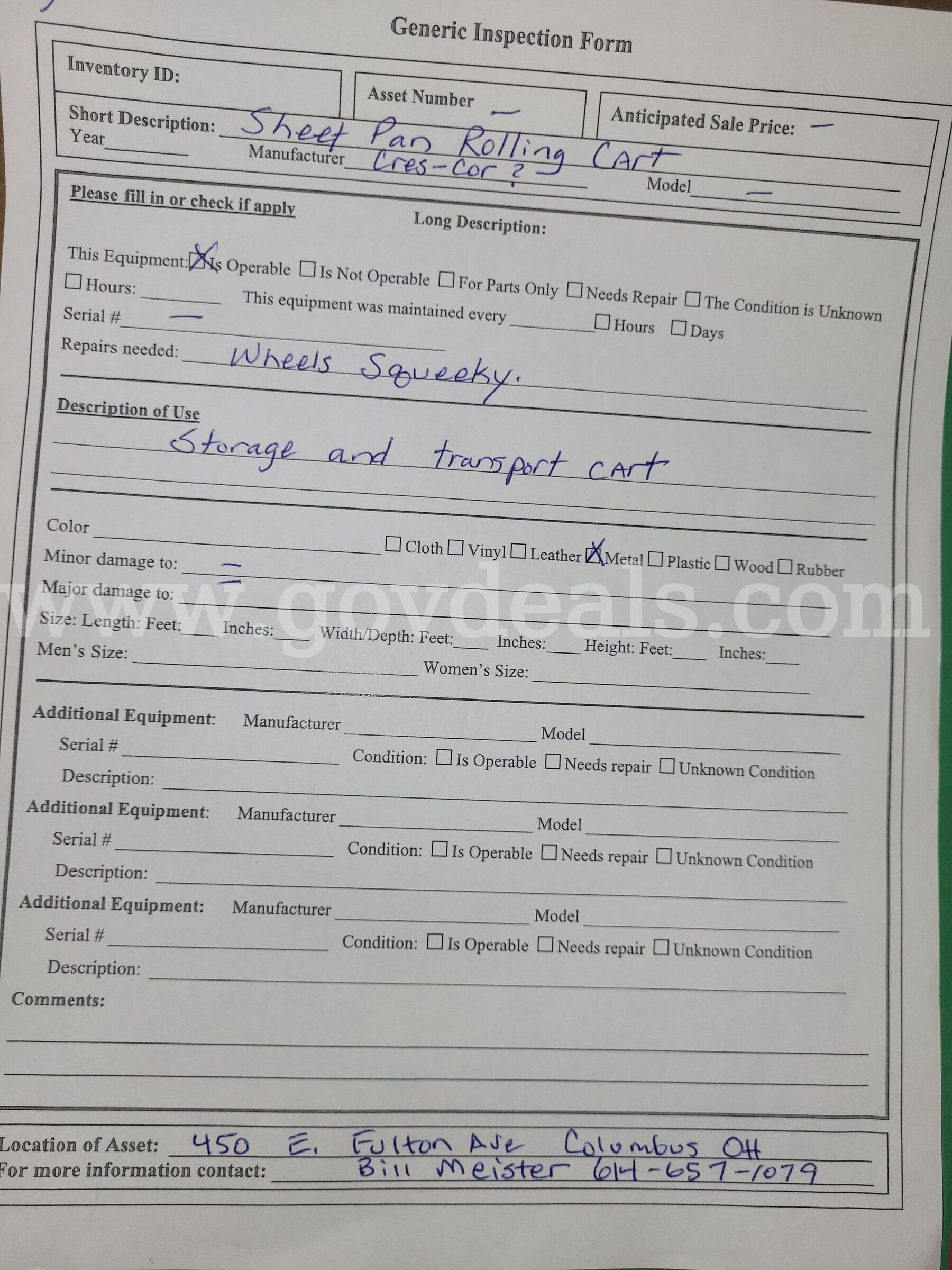 Sheet Pan Cart Cres-Cor  Government Surplus Auction - Photo #4