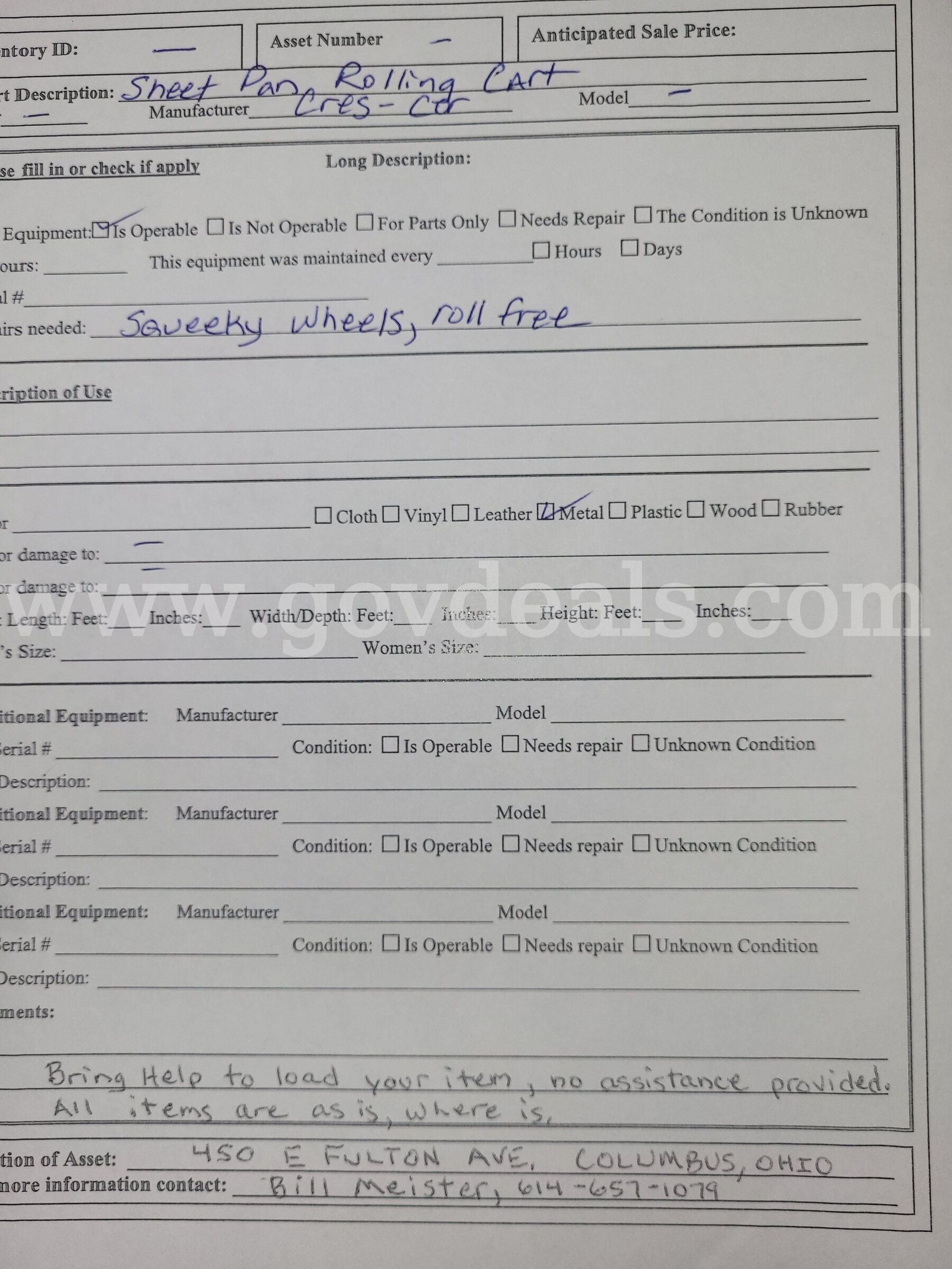 Sheet Pan Cart Cres-Cor  Government Surplus Auction - Photo #3