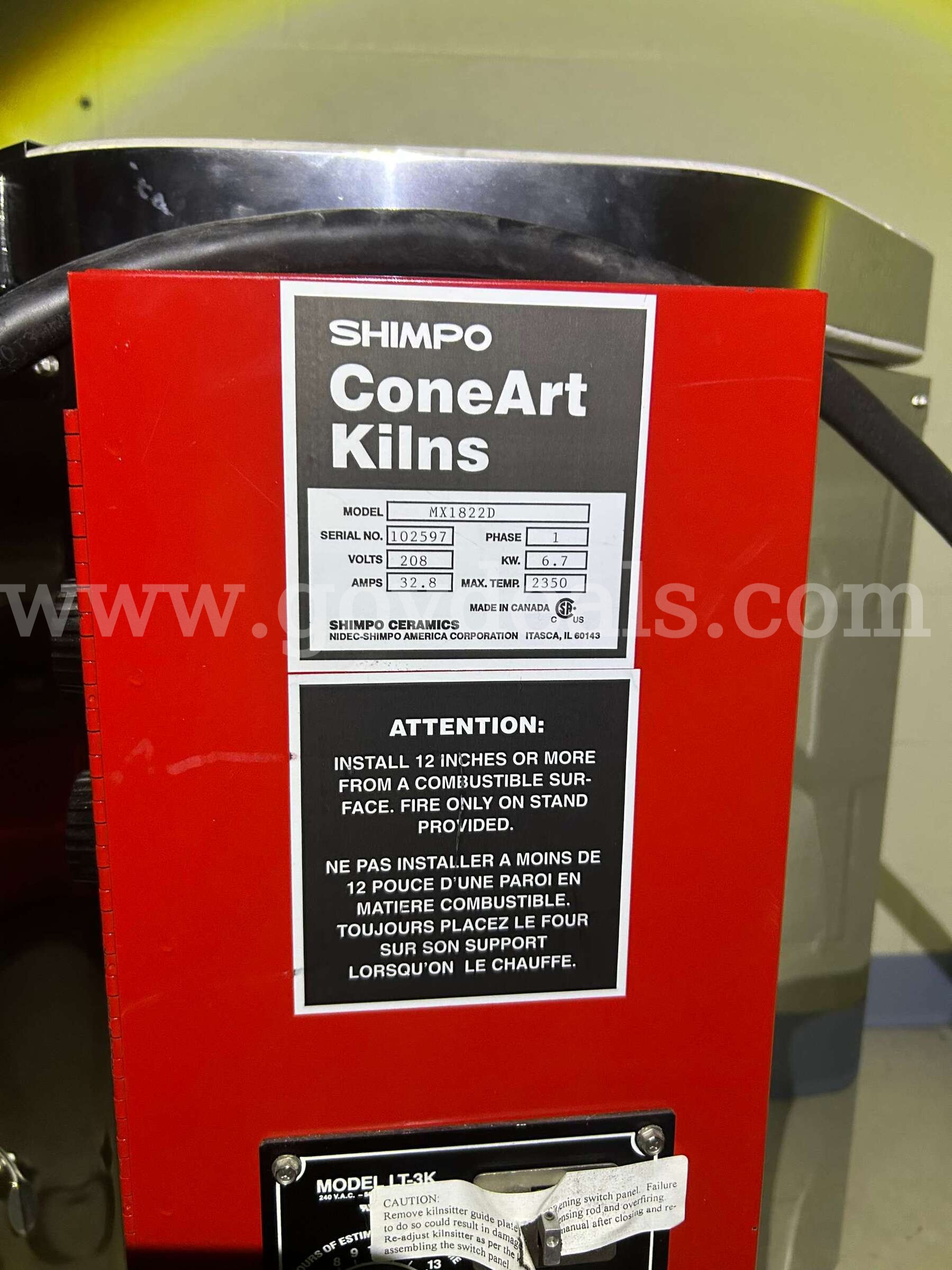Shimpo Cone Art Kilns : Kiln Sitter  LT-3K /# MX1822D Government Surplus Auction - Primary Photo