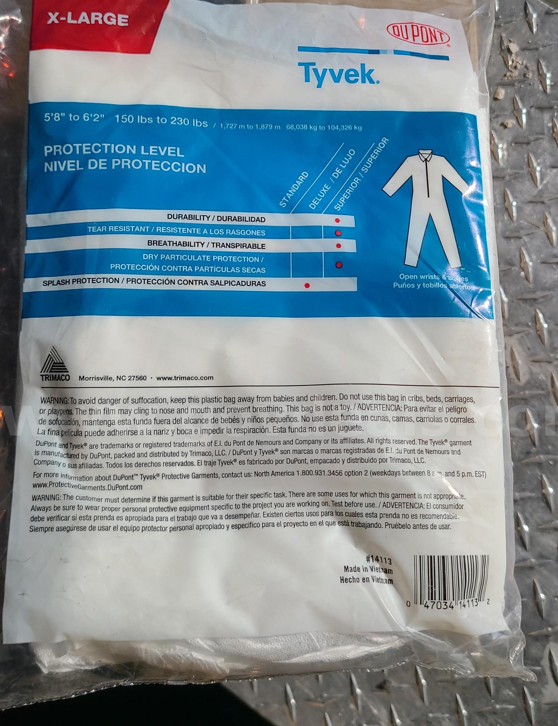 Tyvek Straight Suit Coverall * NEW ** Tyvek 14113HD Government Surplus Auction - Primary Photo