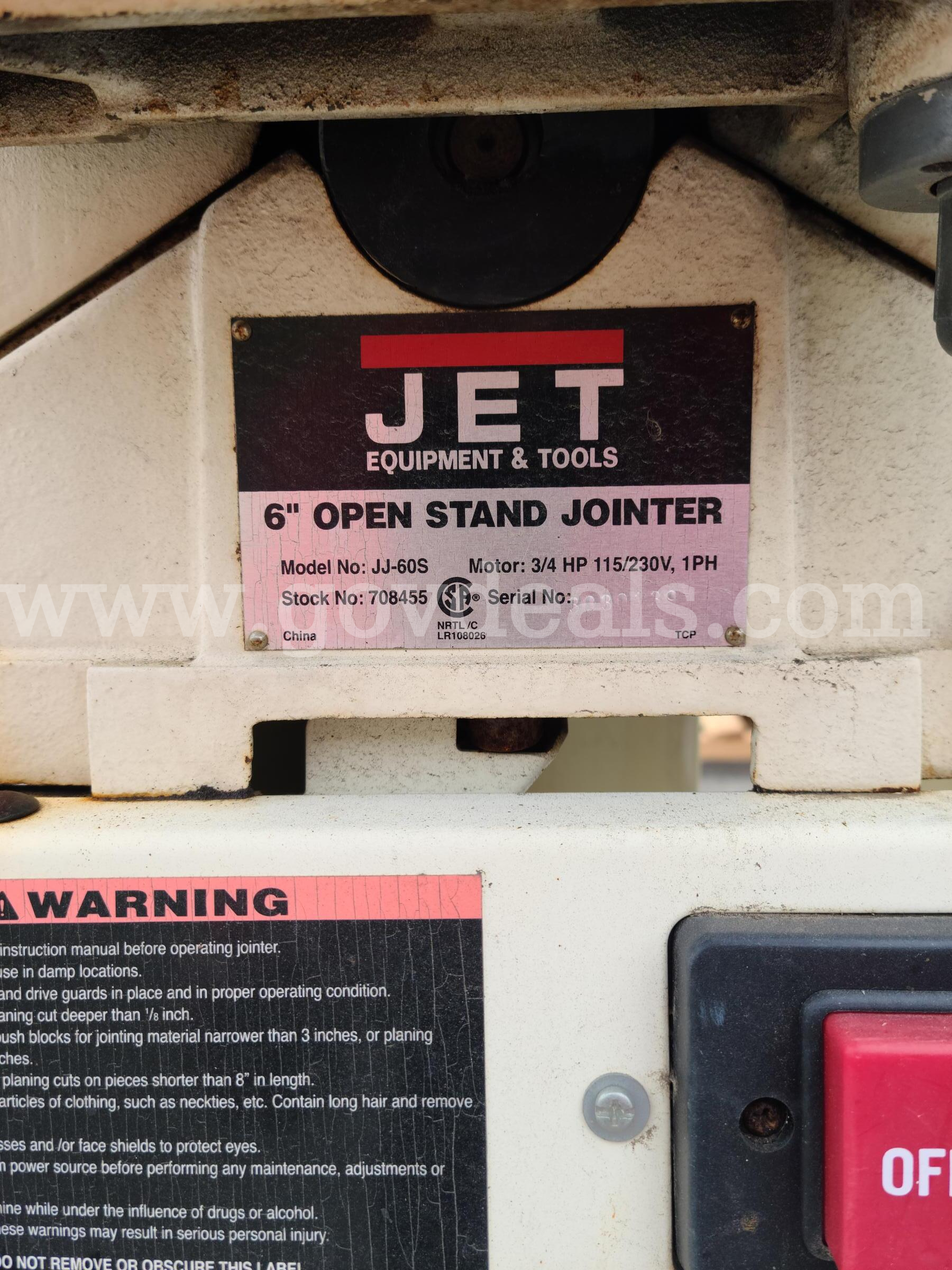 Jet 6in Open Stand Jointer Jet JJ-60S Government Surplus Auction - Photo #2