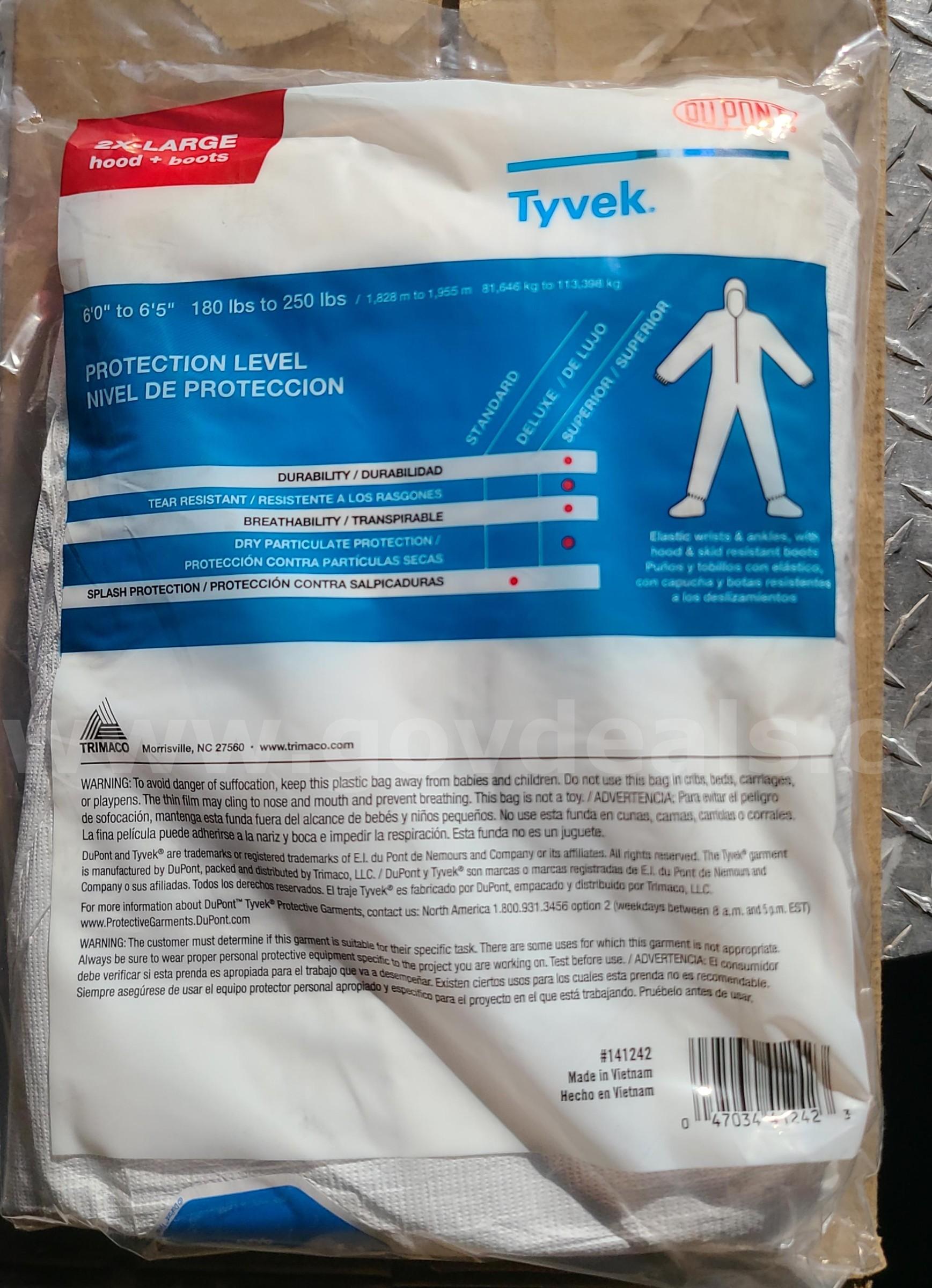 Tyvek Coverall with Hood and Boots **NEW** Tyvek 141242/12HD Government Surplus Auction - Primary Photo