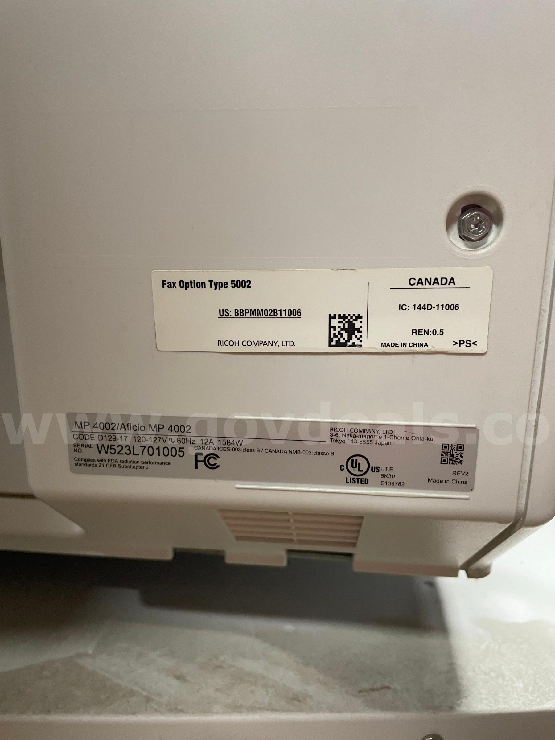 Ricoh Aficio MP 4002 Printer  4002 Government Surplus Auction - Photo #4