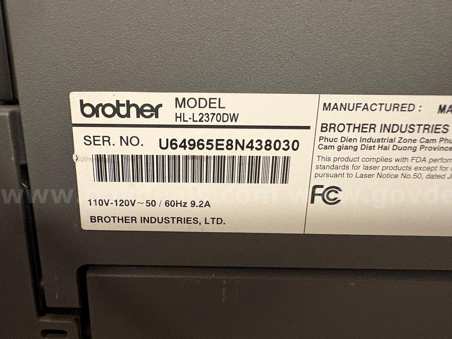 Asset ID #5503 # 19  The Brother HL-L2370DW is a fast, compact black-and-white laser printer designed for home or small  5503 Government Surplus Auction - Photo #3