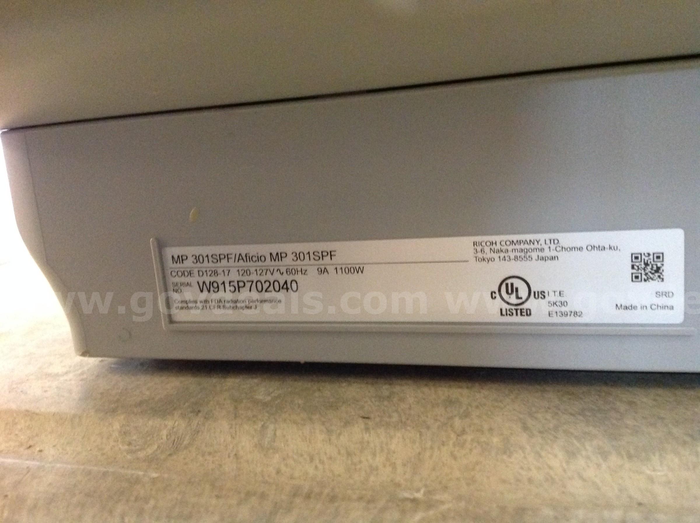 Ricoh Aficio MP301SPF Multi-Function Printer  MP301SPF Government Surplus Auction - Photo #5