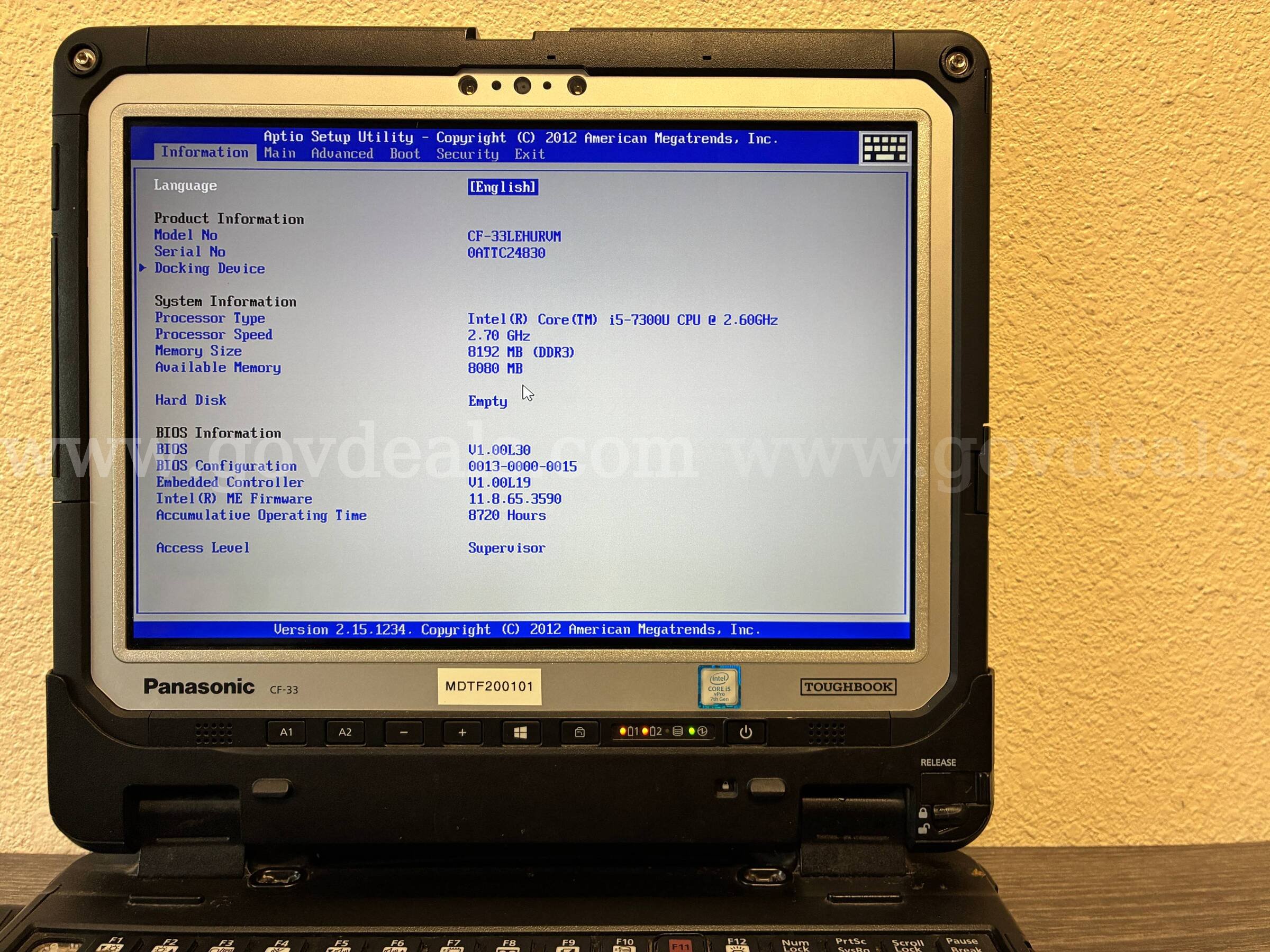 PANASONIC CF-VEK33 TOUGHBOOK PANASONIC CF-VEK33 Government Surplus Auction - Photo #2