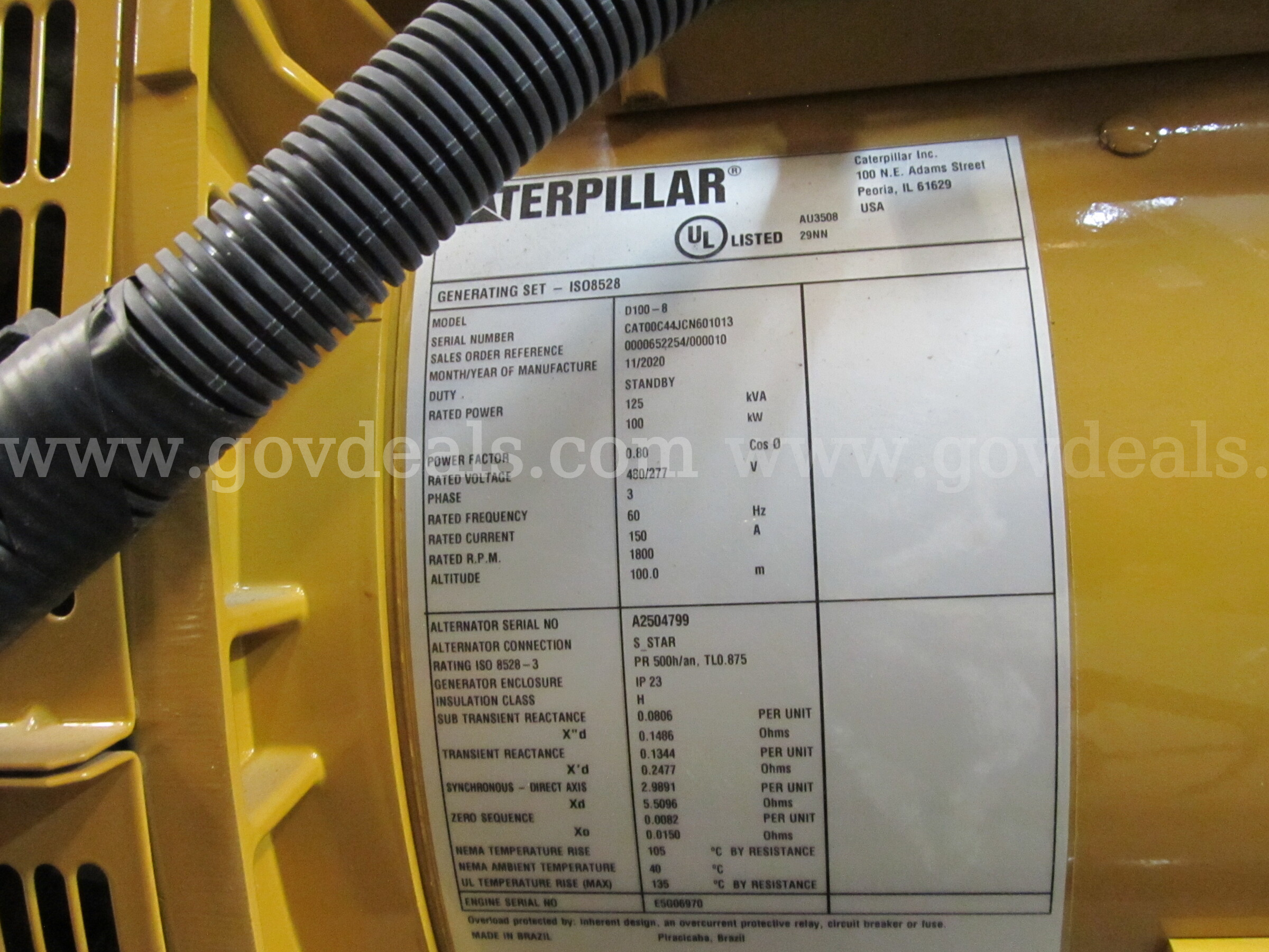 Caterpillar Generator with Transfer Switch Caterpillar D100-8 Government Surplus Auction - Photo #5